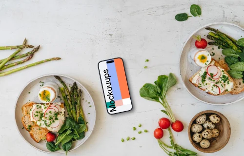 Smartphone mockup with Easter breakfast