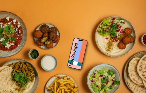 Smartphone mockup with Middle Eastern dishes