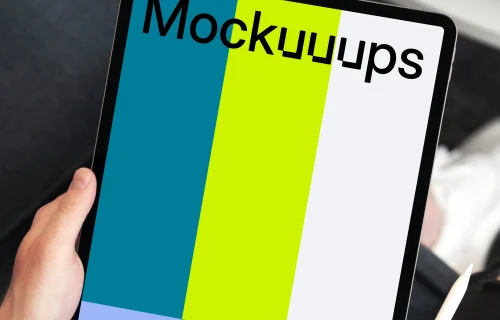 Tablet mockup held by user in a car