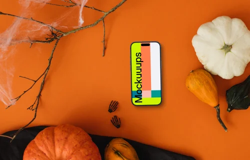 Top view of halloween mockup with a smartphone