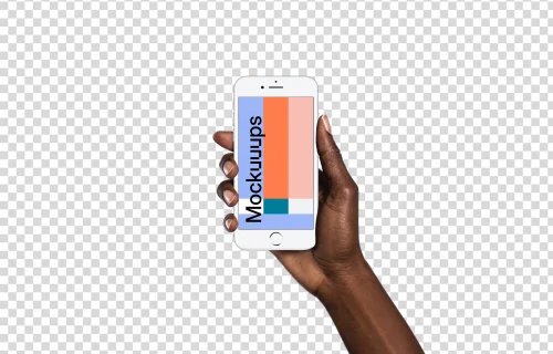 Woman holding iPhone 7 Silver mockup (Black skin)