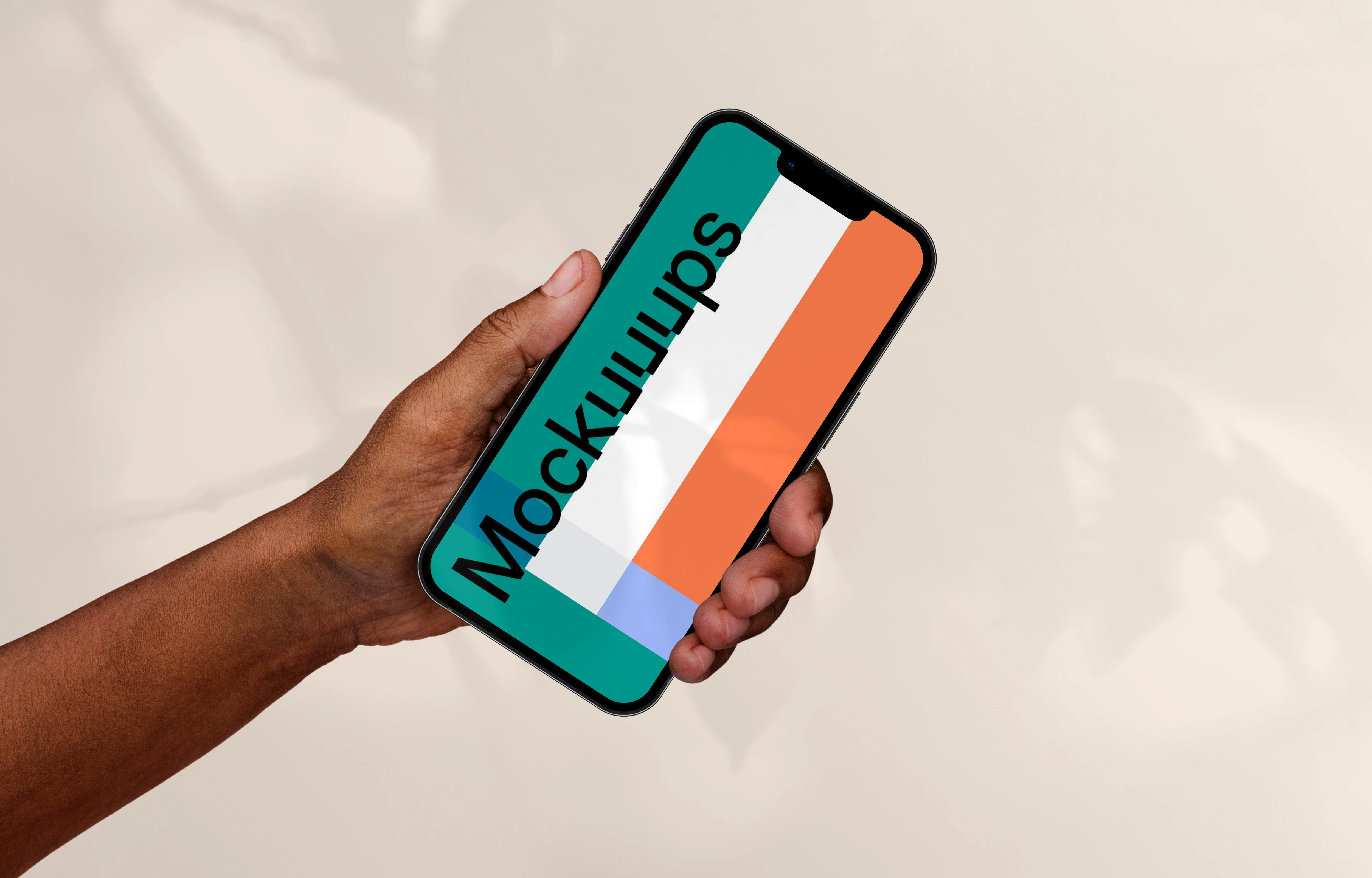 Holding smarphone mockup on the gradient background