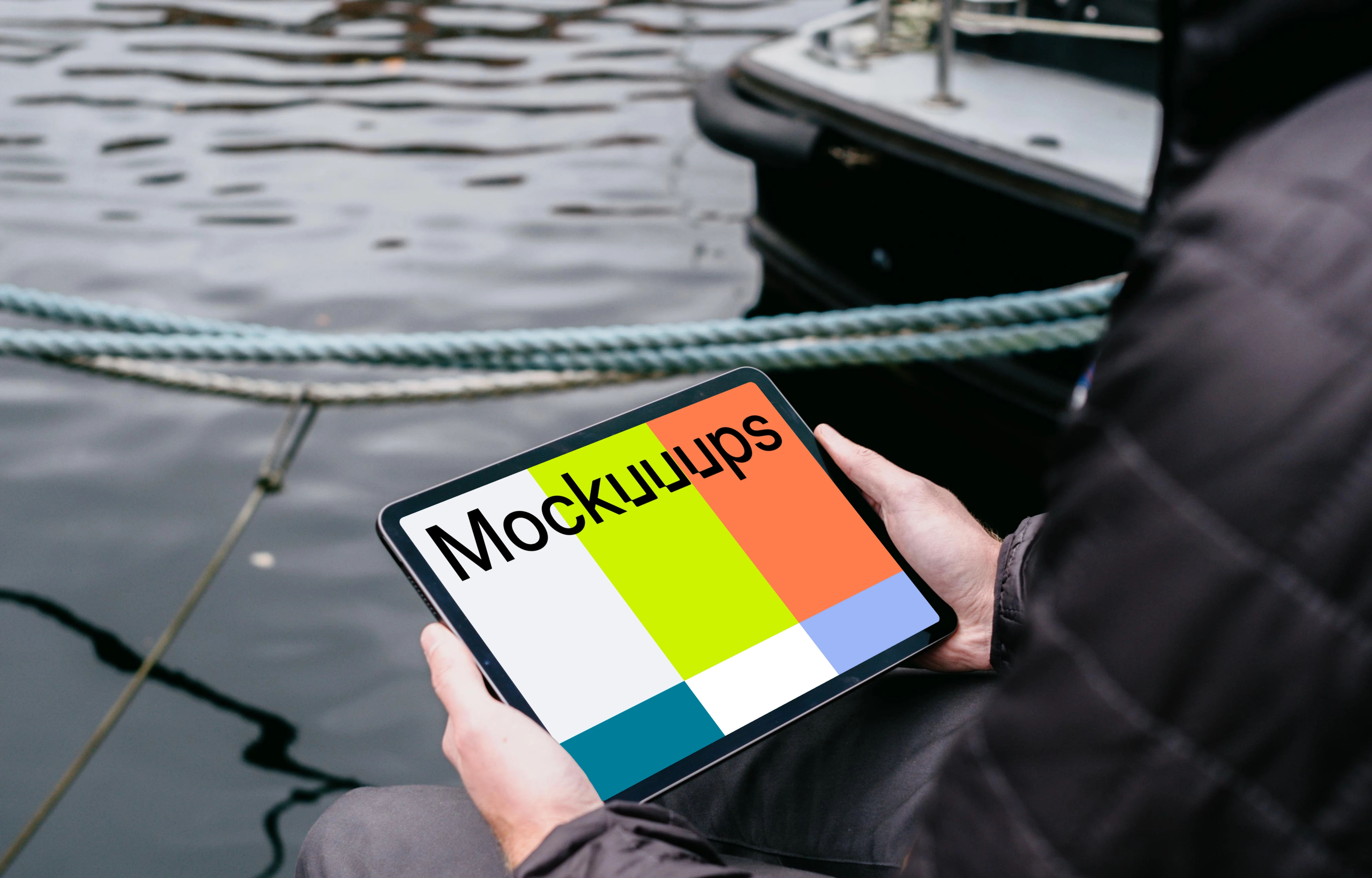 iPad Air mockup in a user’s hand by the river