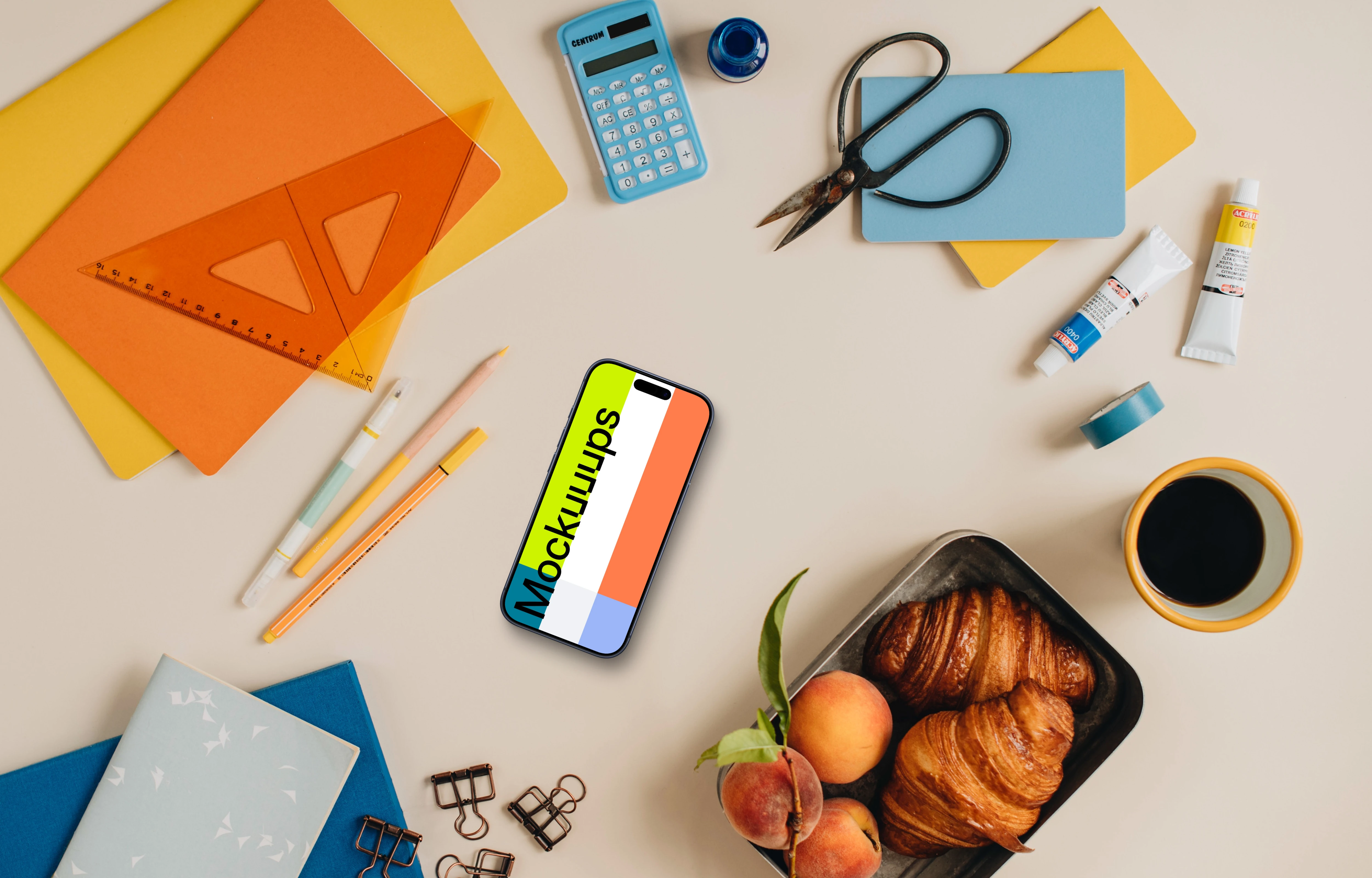 Phone mockup with a lunch box on the side