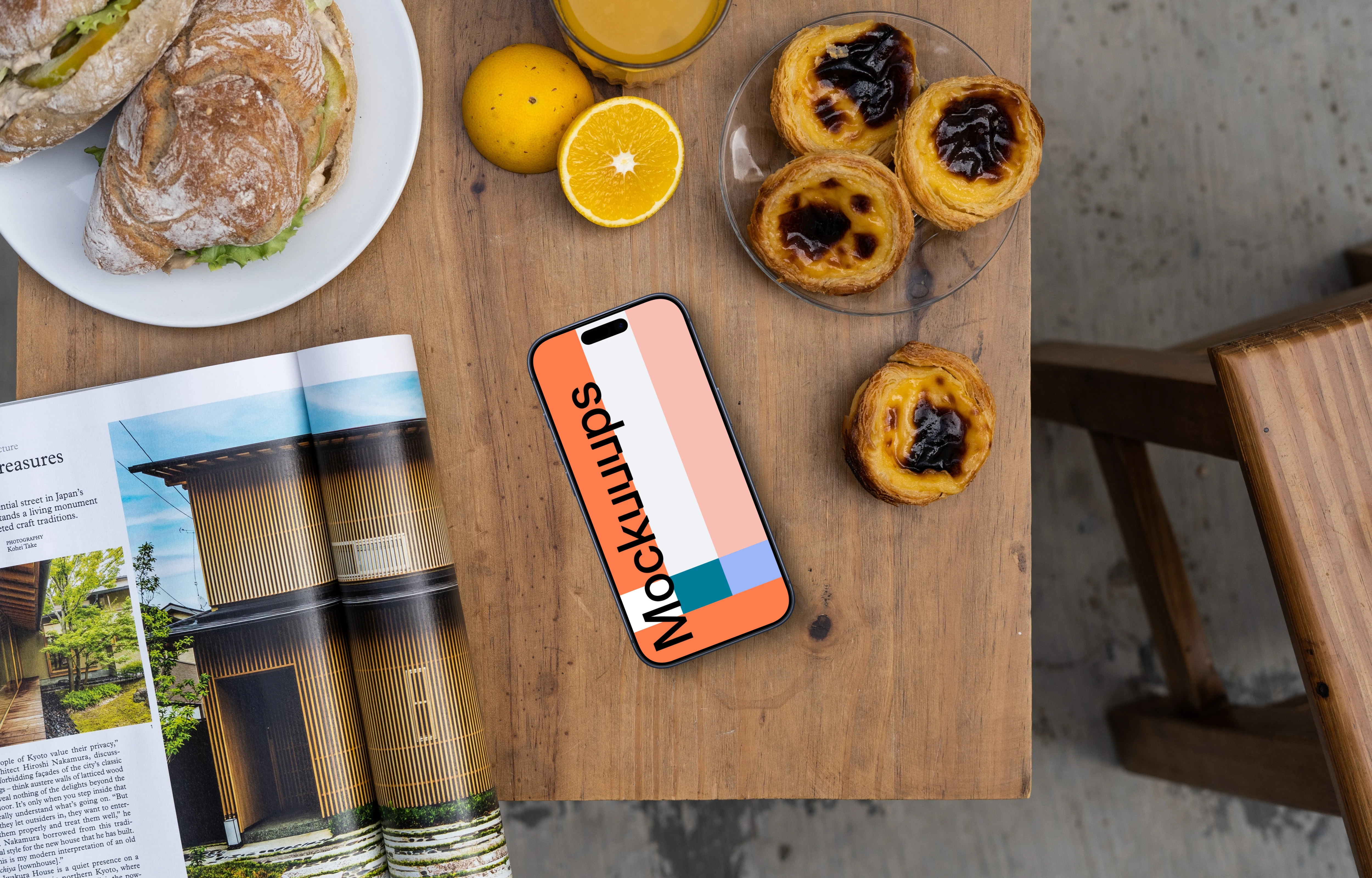 Smartphone mockup in a cafe with pastries