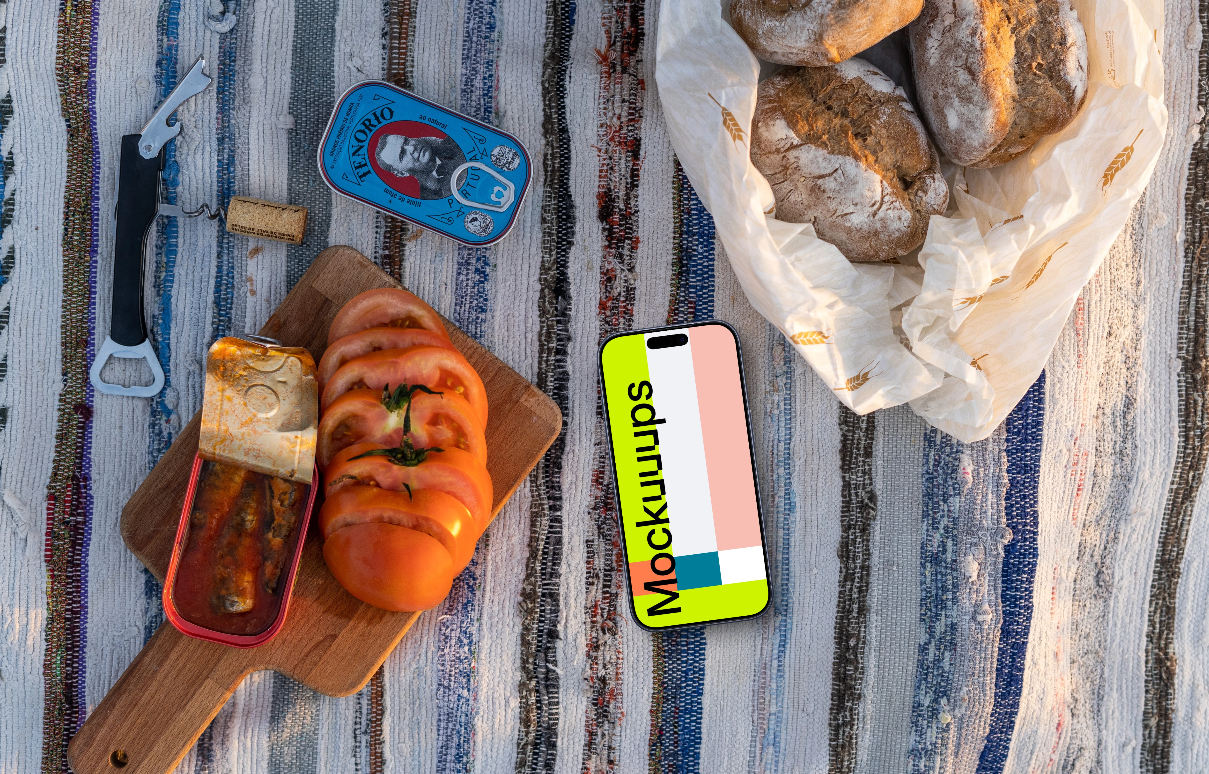 Smartphone mockup on a picnic blanket