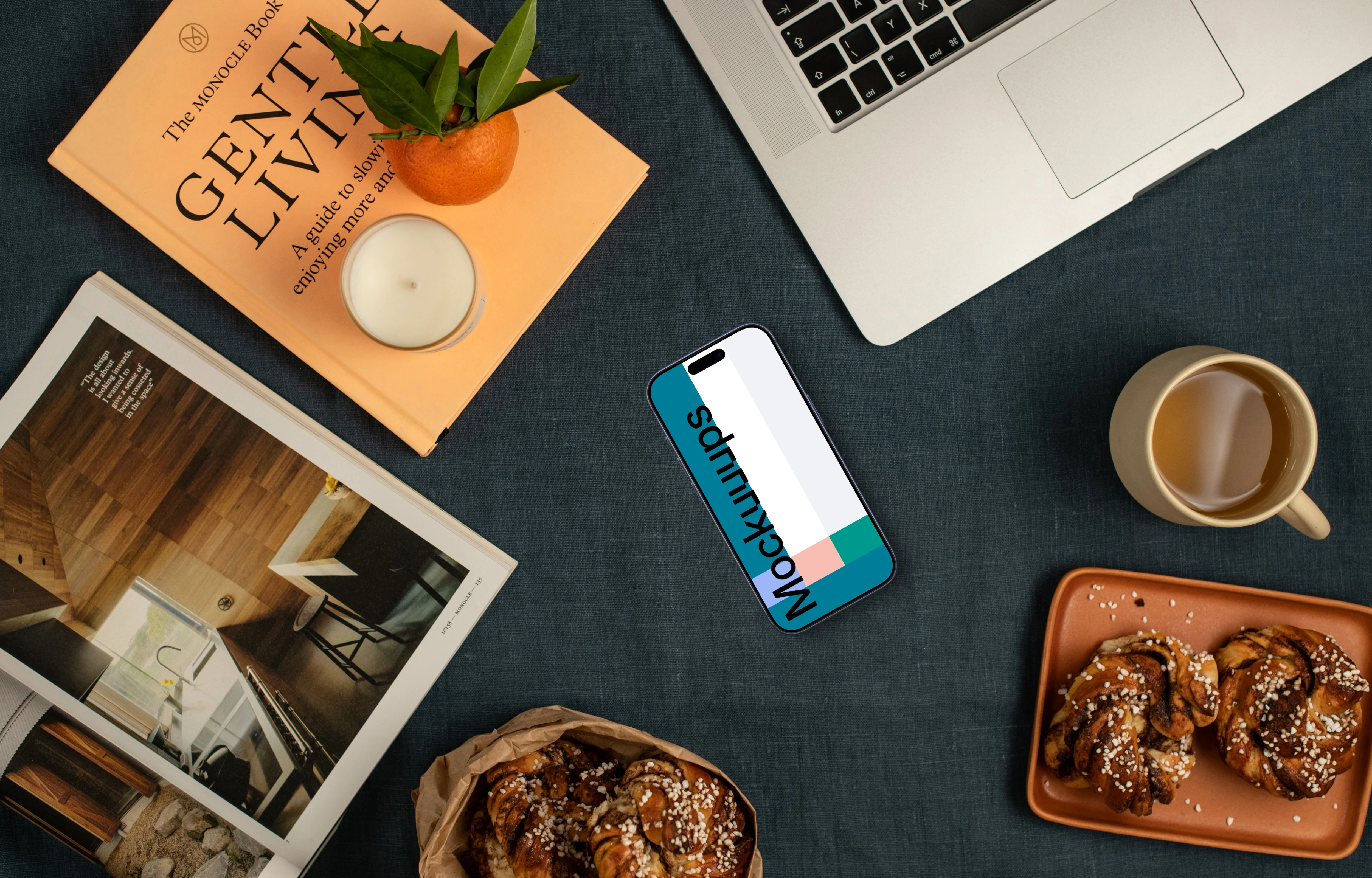 Smartphone mockup with pastries