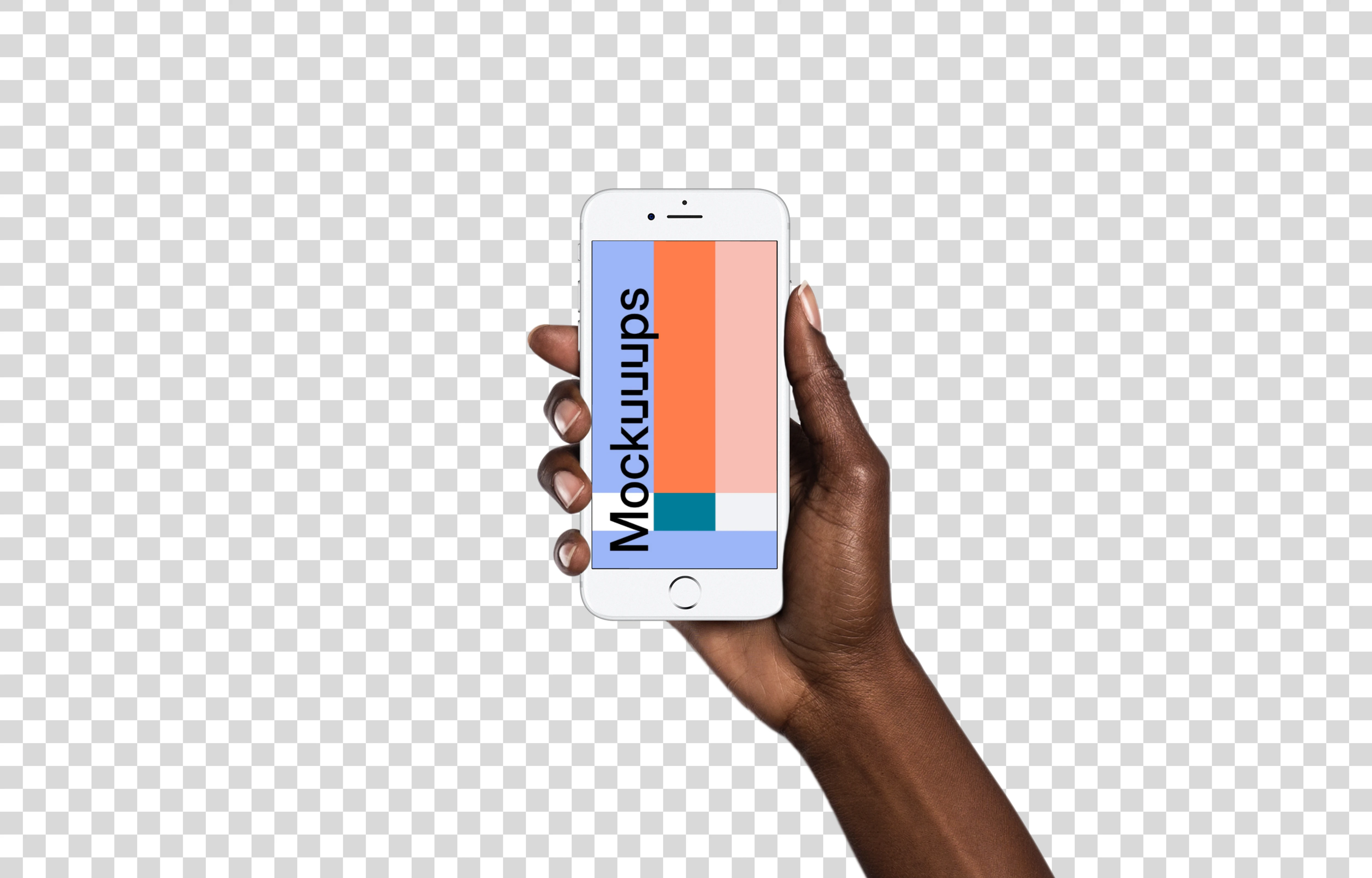 Woman holding iPhone 7 Silver mockup (Black skin)