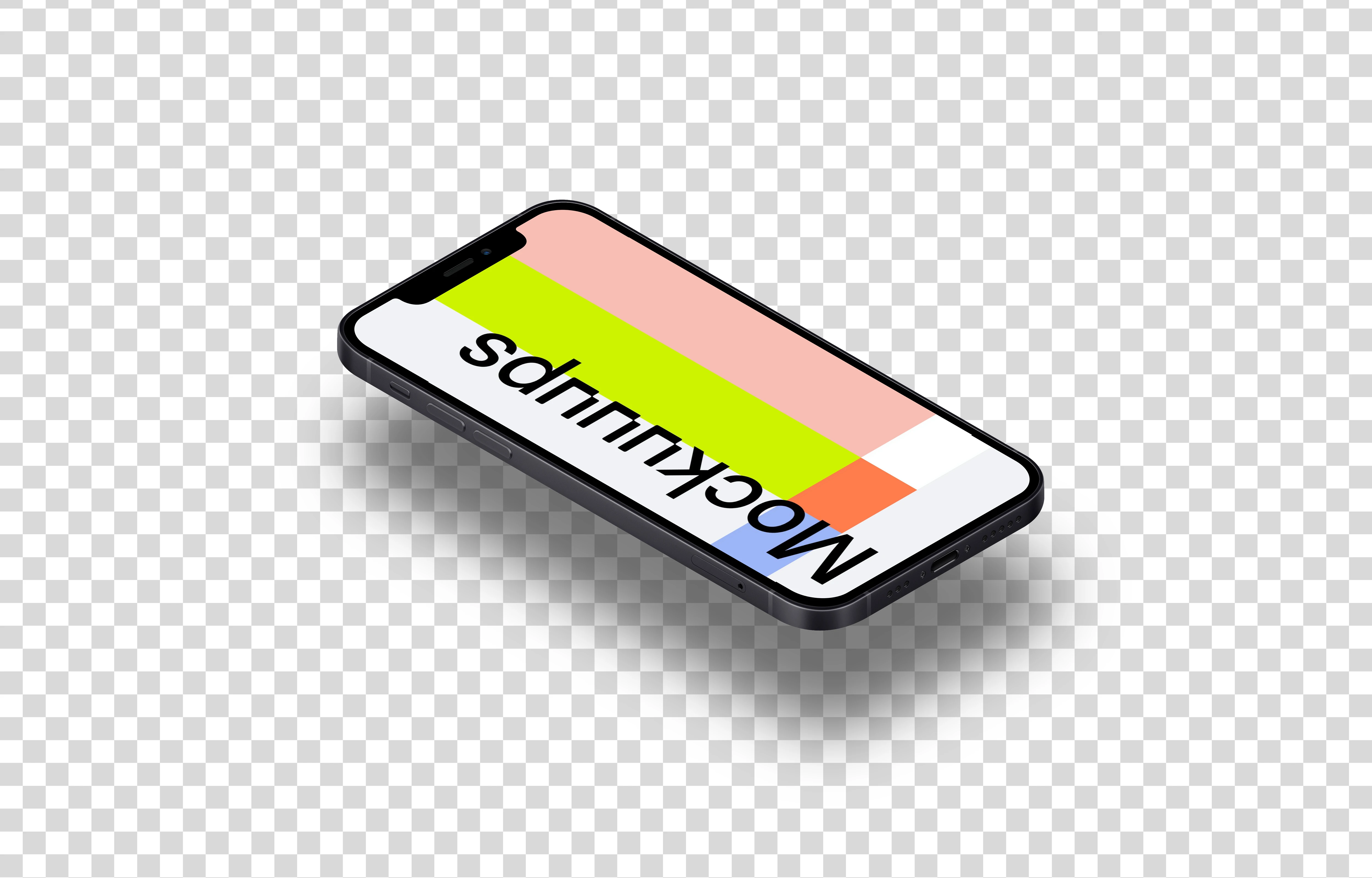 iPhone 12 Mockup (Isometric Floor Left - Floating Shadow)