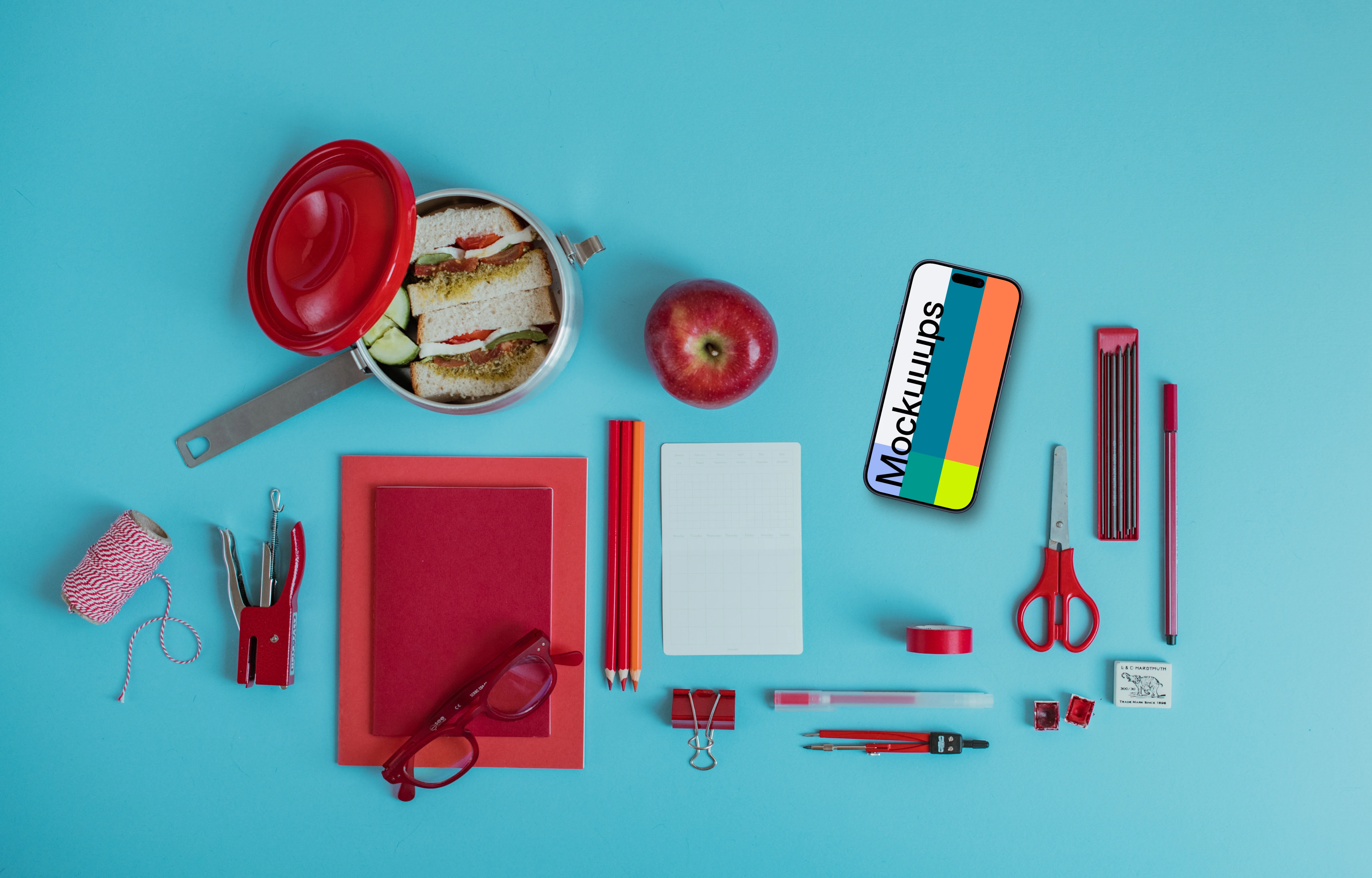 Back to school mockup with phone on the blue background