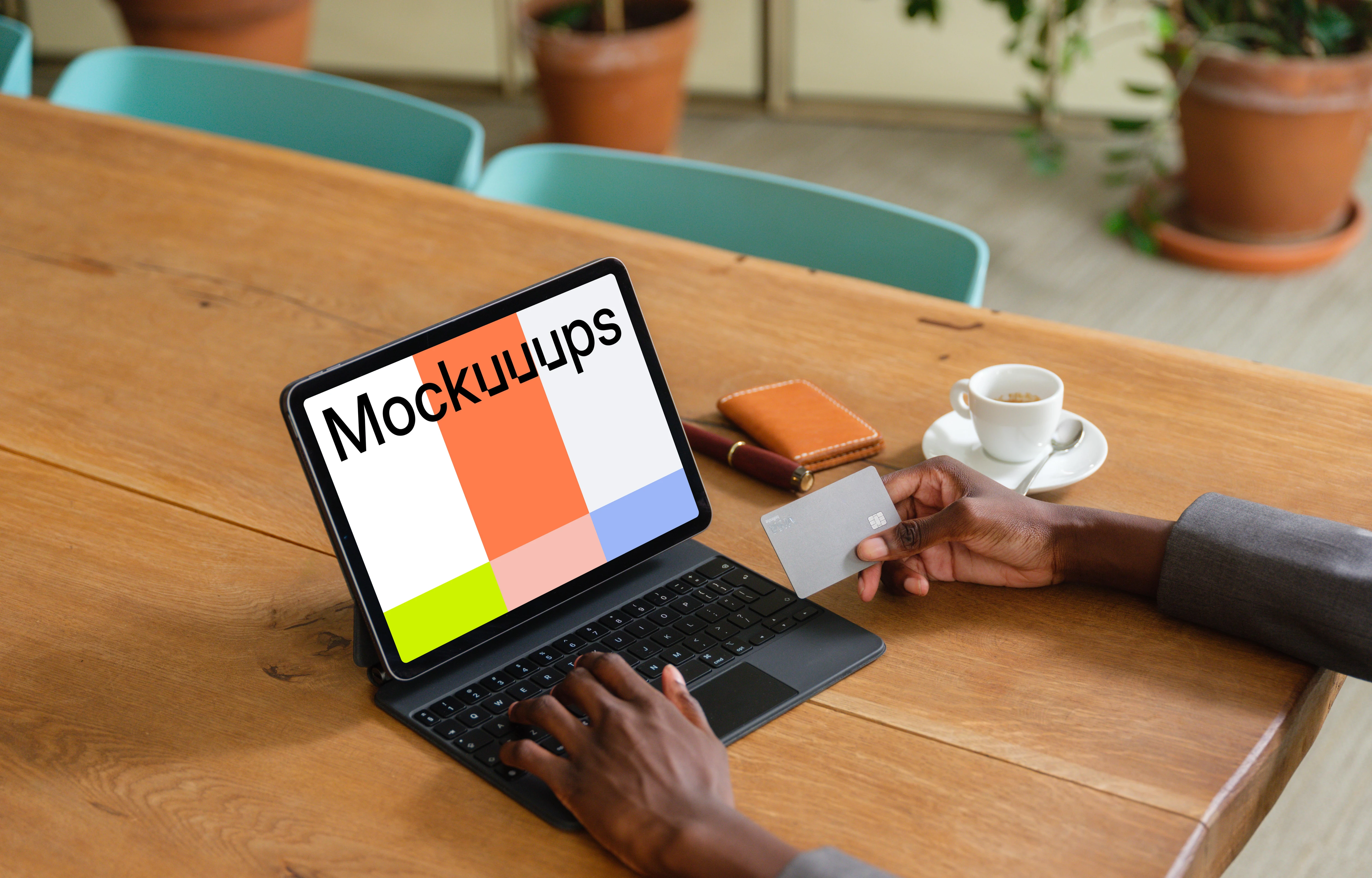 Businesswoman typing on the iPad Air