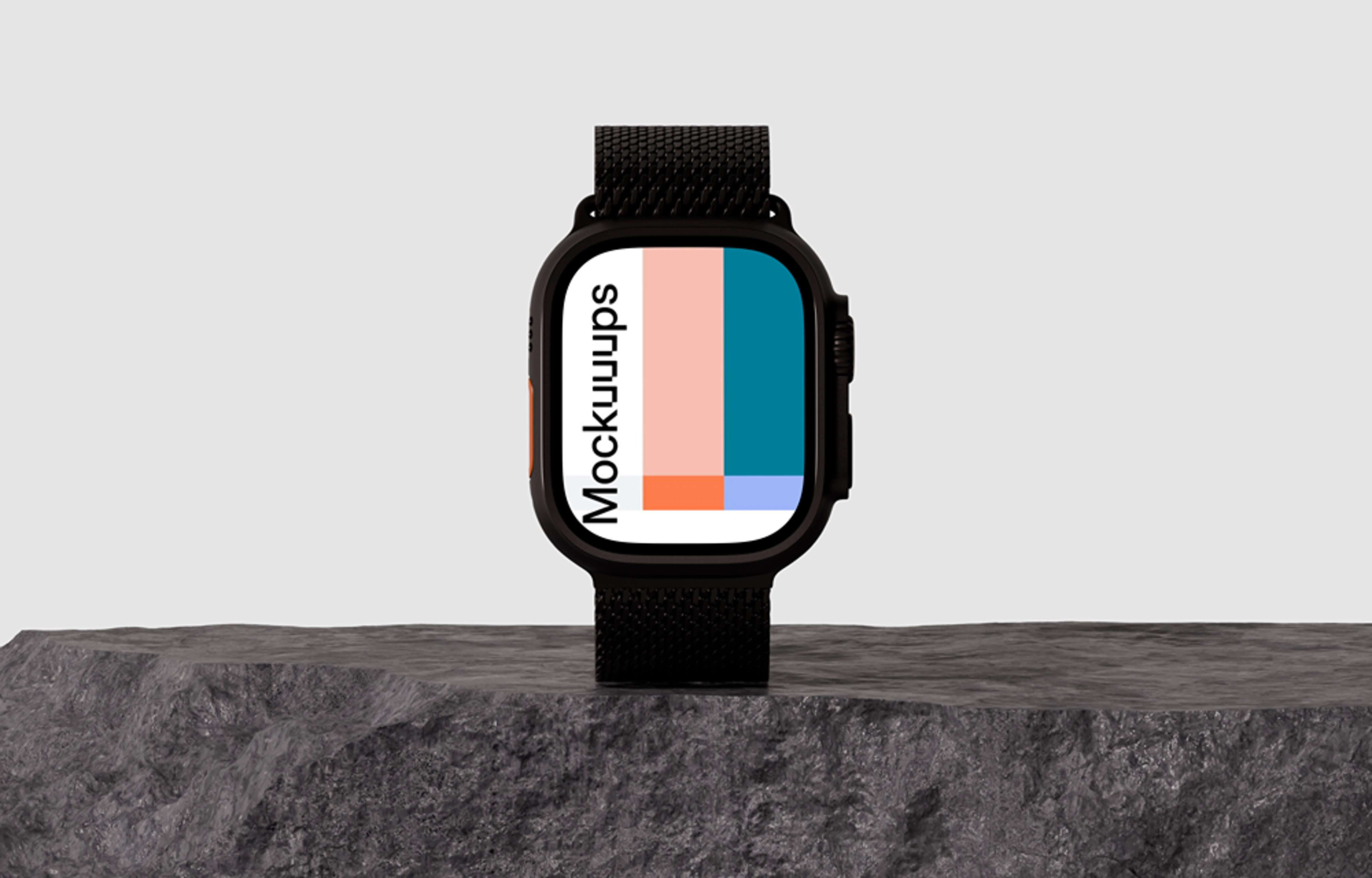 Apple Watch Ultra mockup on a textured stone surface