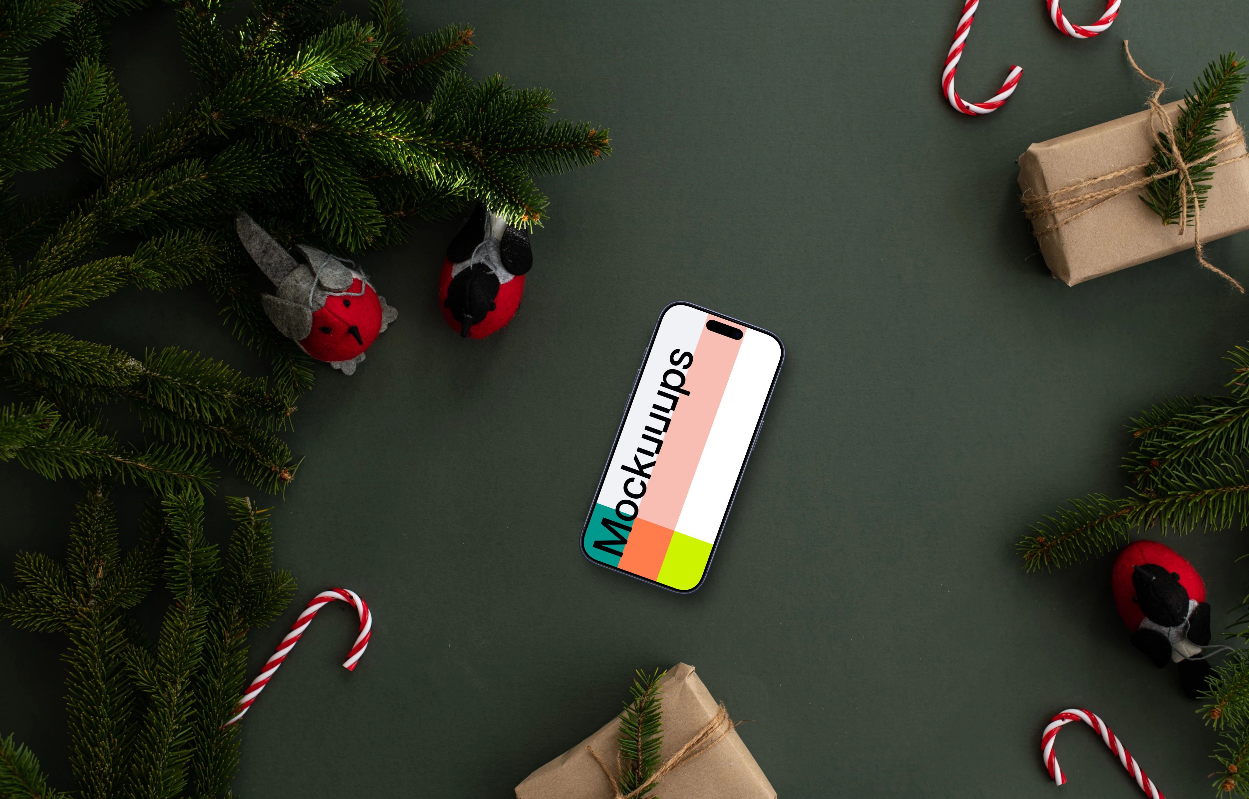 Christmas design mockup with a phone