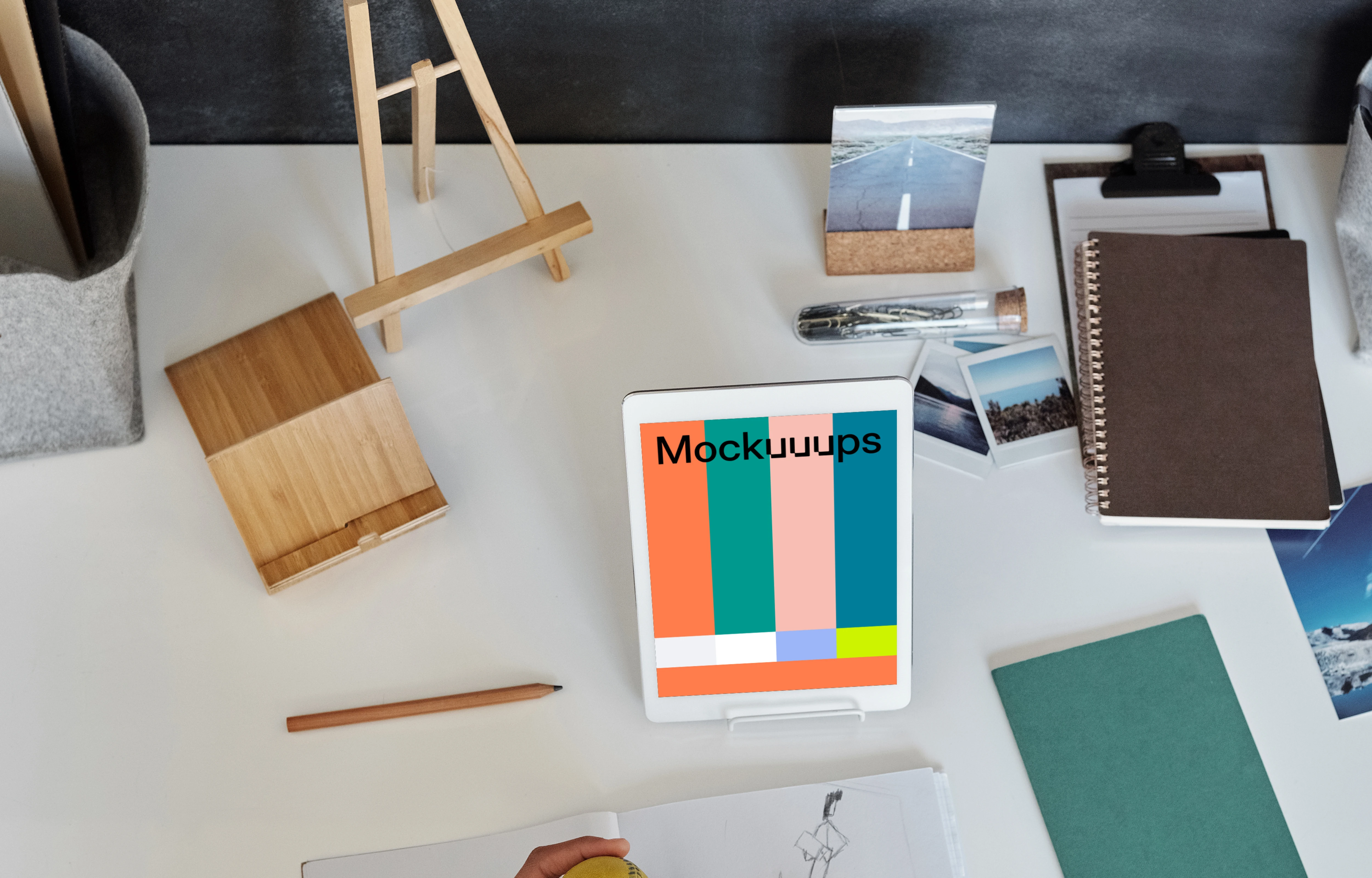 Dark haired boy using an iPad mockup