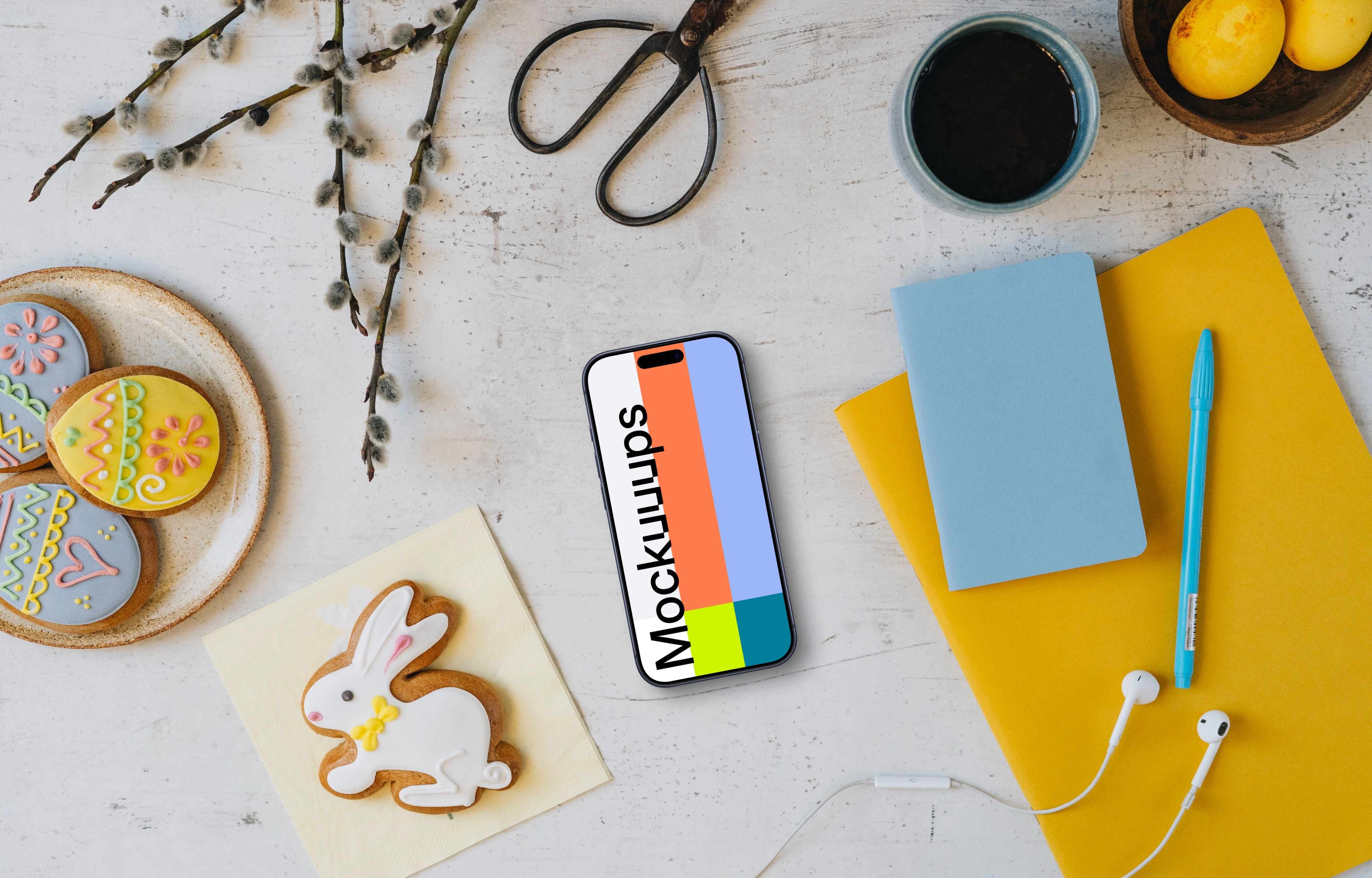Smartphone mockup with an Easter bunny
