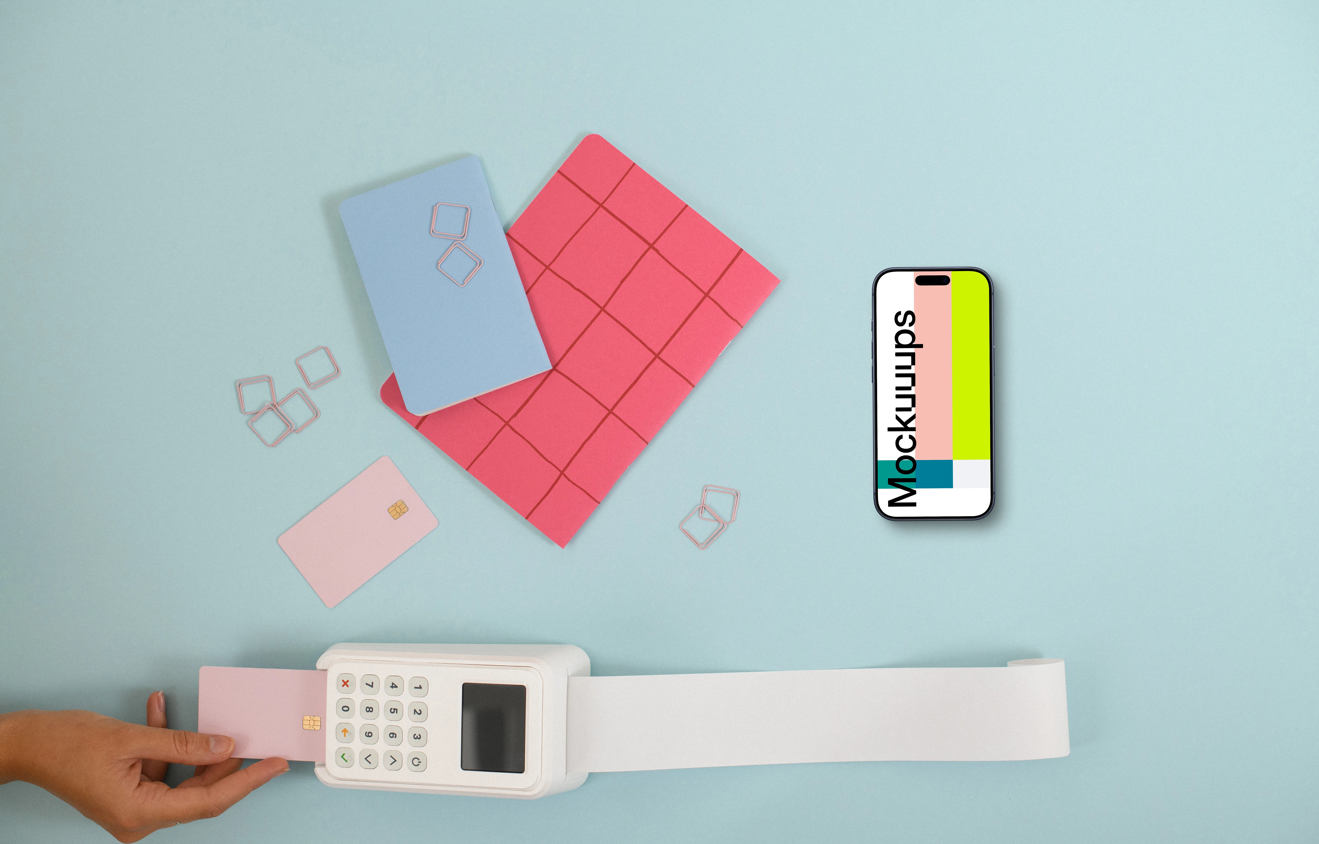 Digital wallet iPhone mockup and card terminal