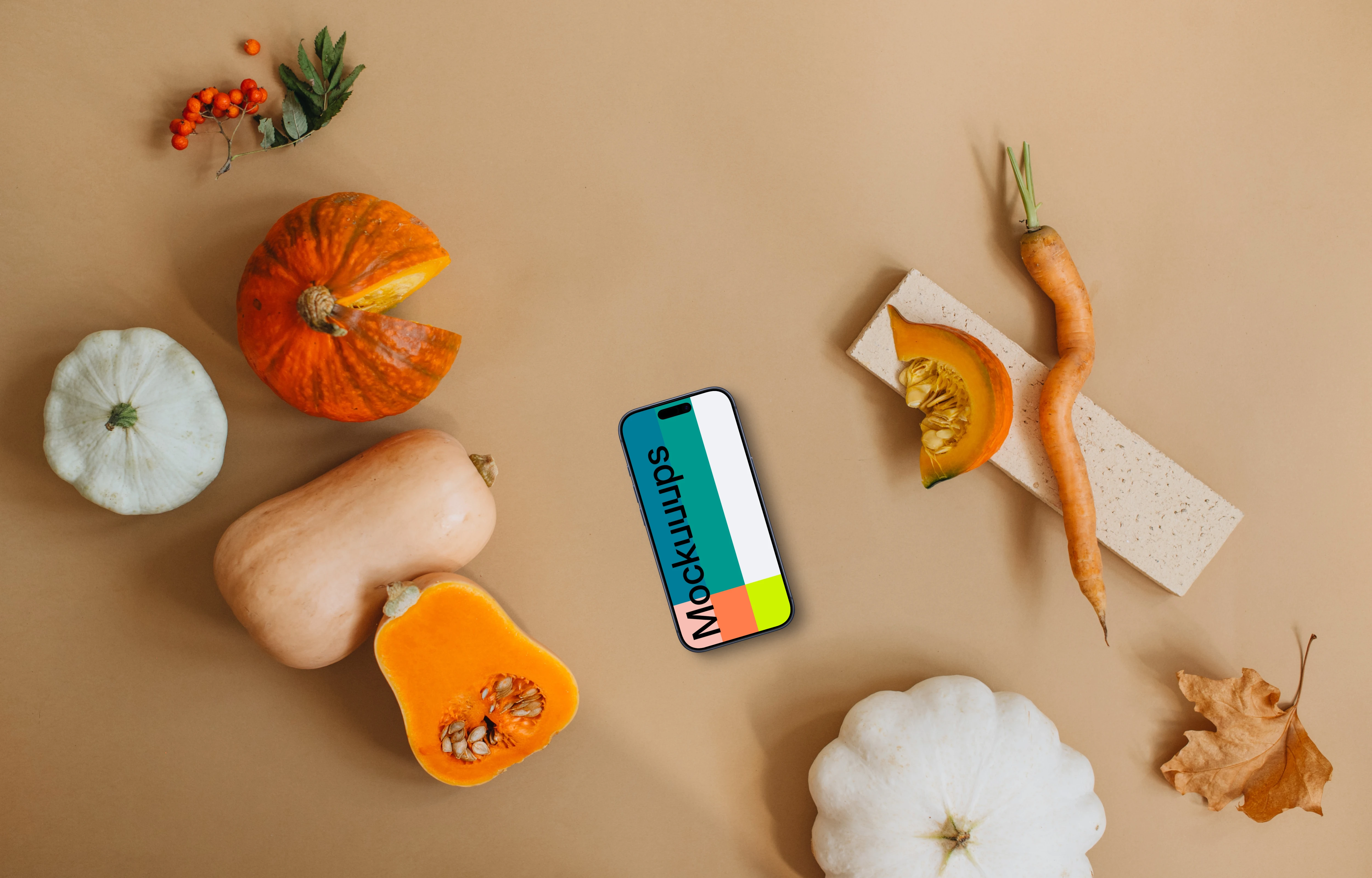 Autumn scene with phone mockup