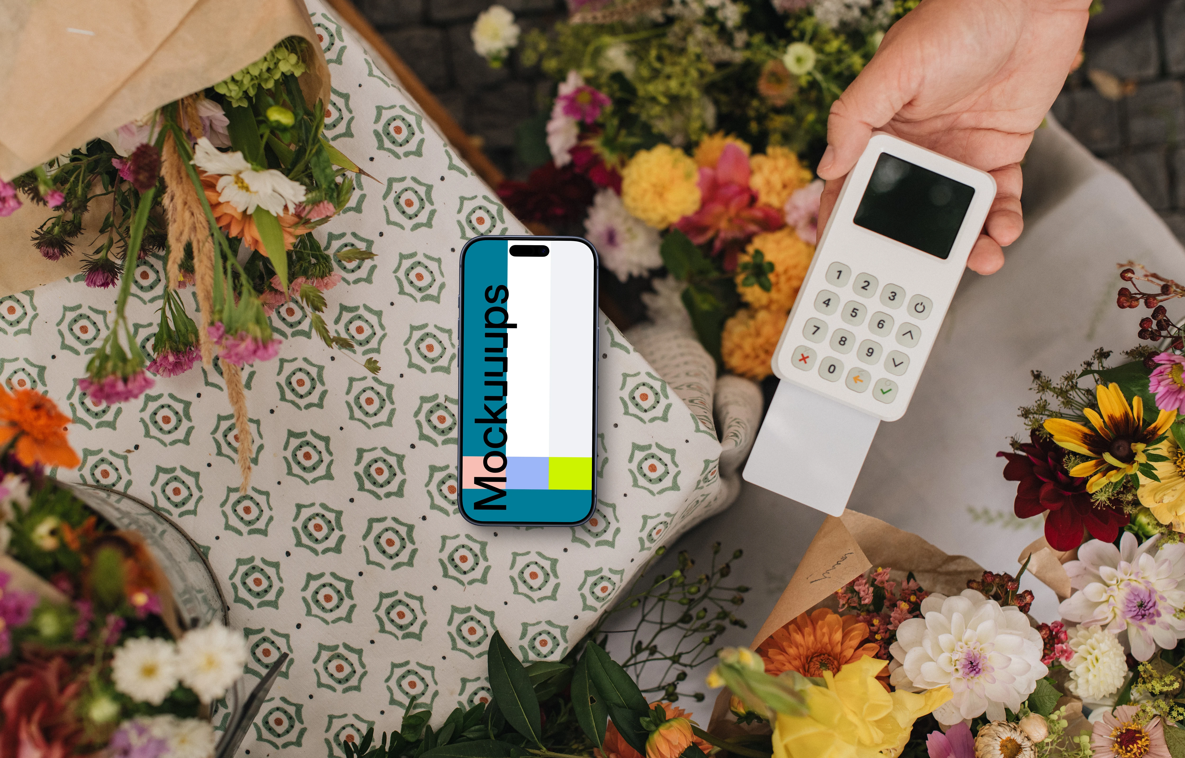 iPhone mockup in the flower shop ambiance