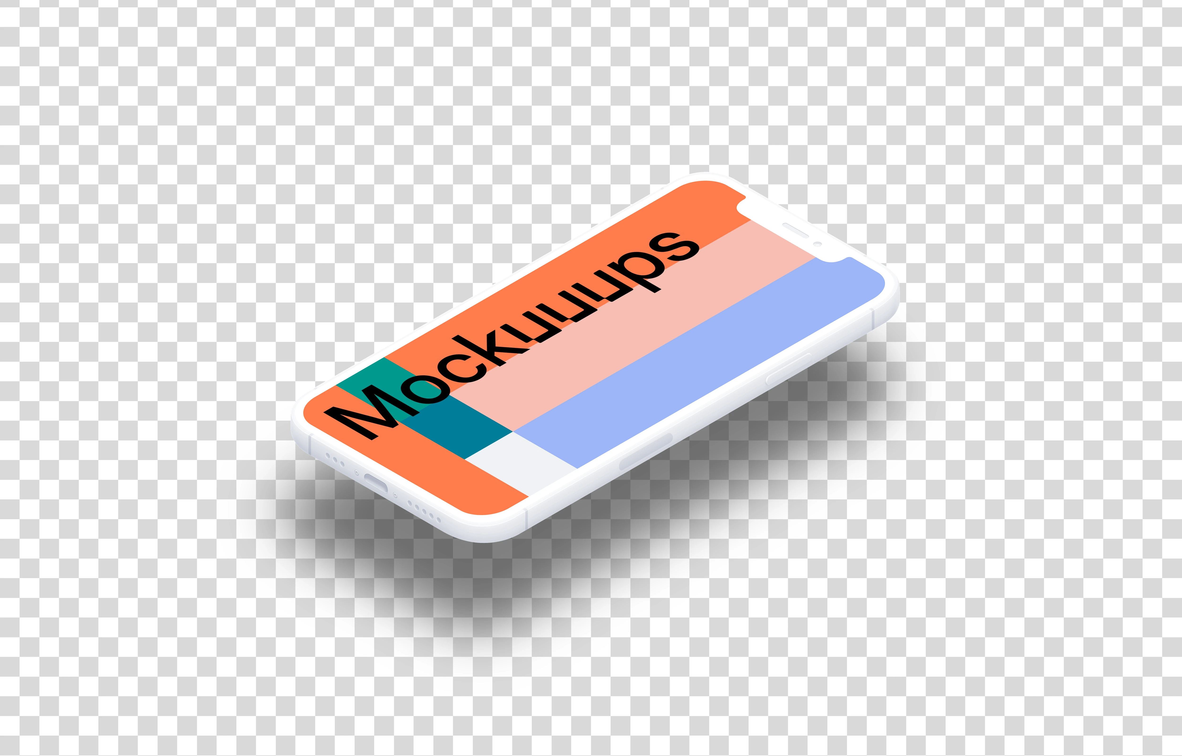 iPhone 12 Clay Mockup (Isometric Floor Right - Floating Shadow)