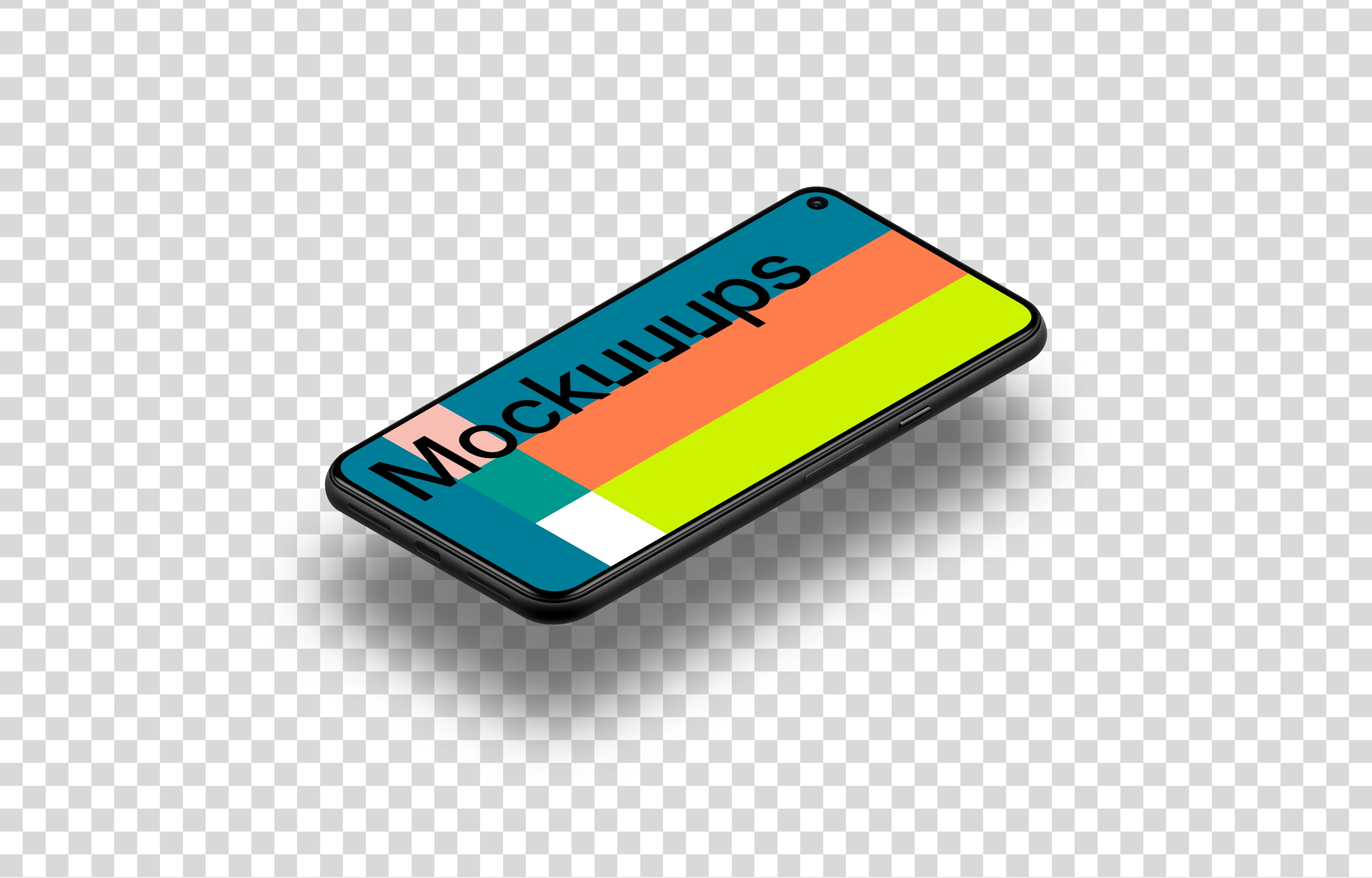 Google Pixel 5 Mockup (Isometric Floor Right - Floating Shadow)