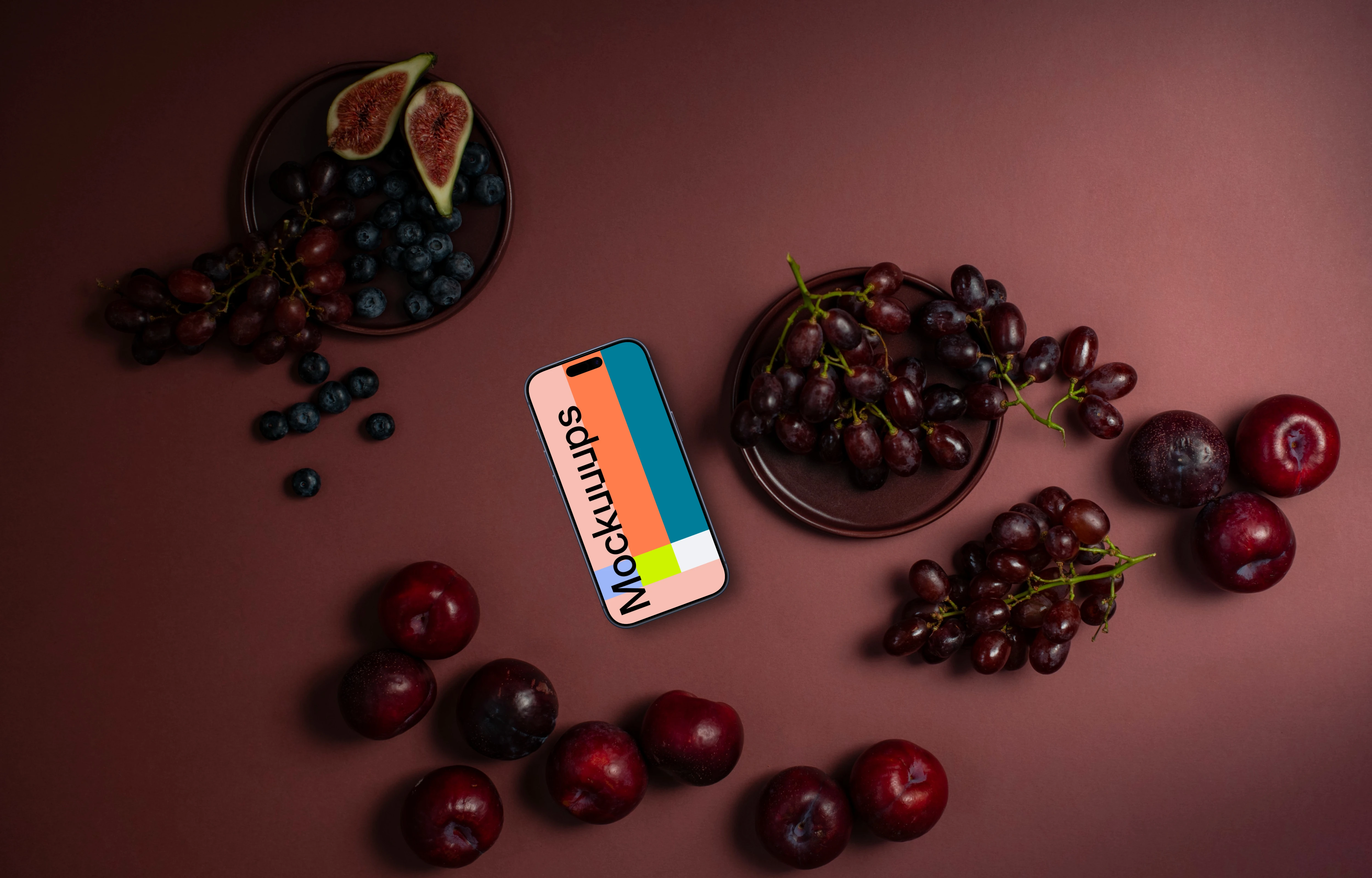 Food in Viva Magenta color shade and an iPhone