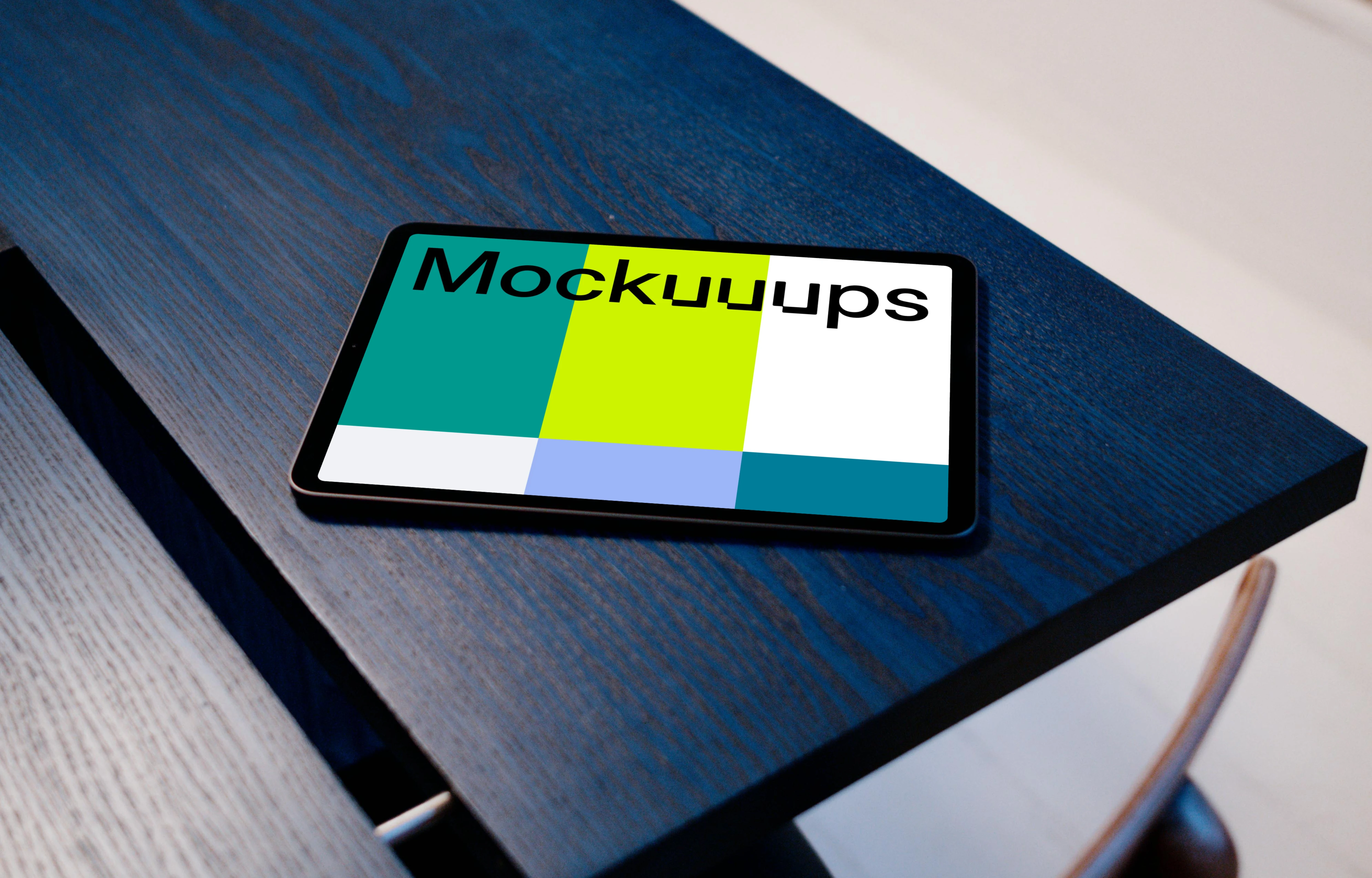  iPad Air mockup on a dark blue table