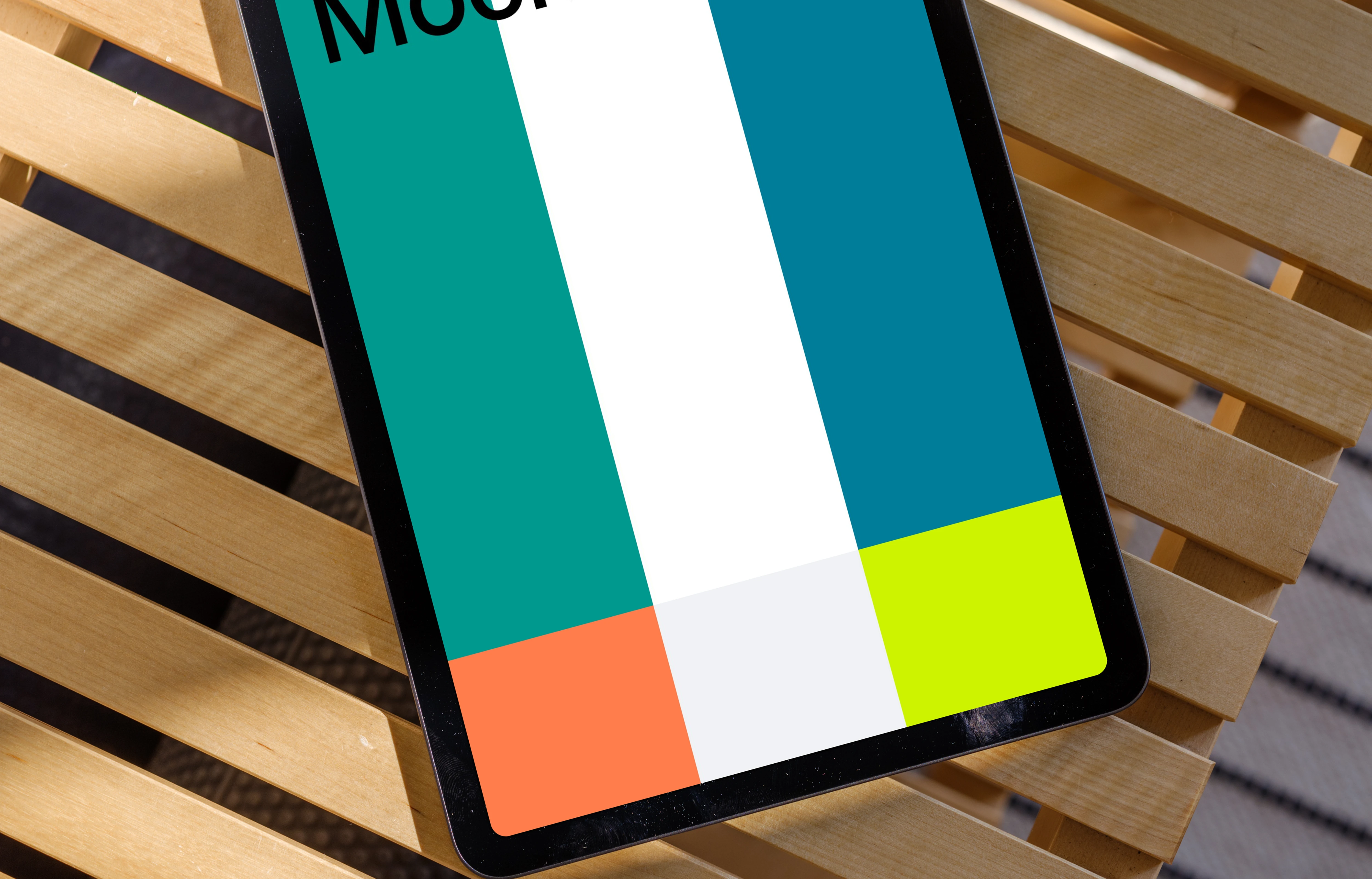 iPad Air mockup on a wooden bench 