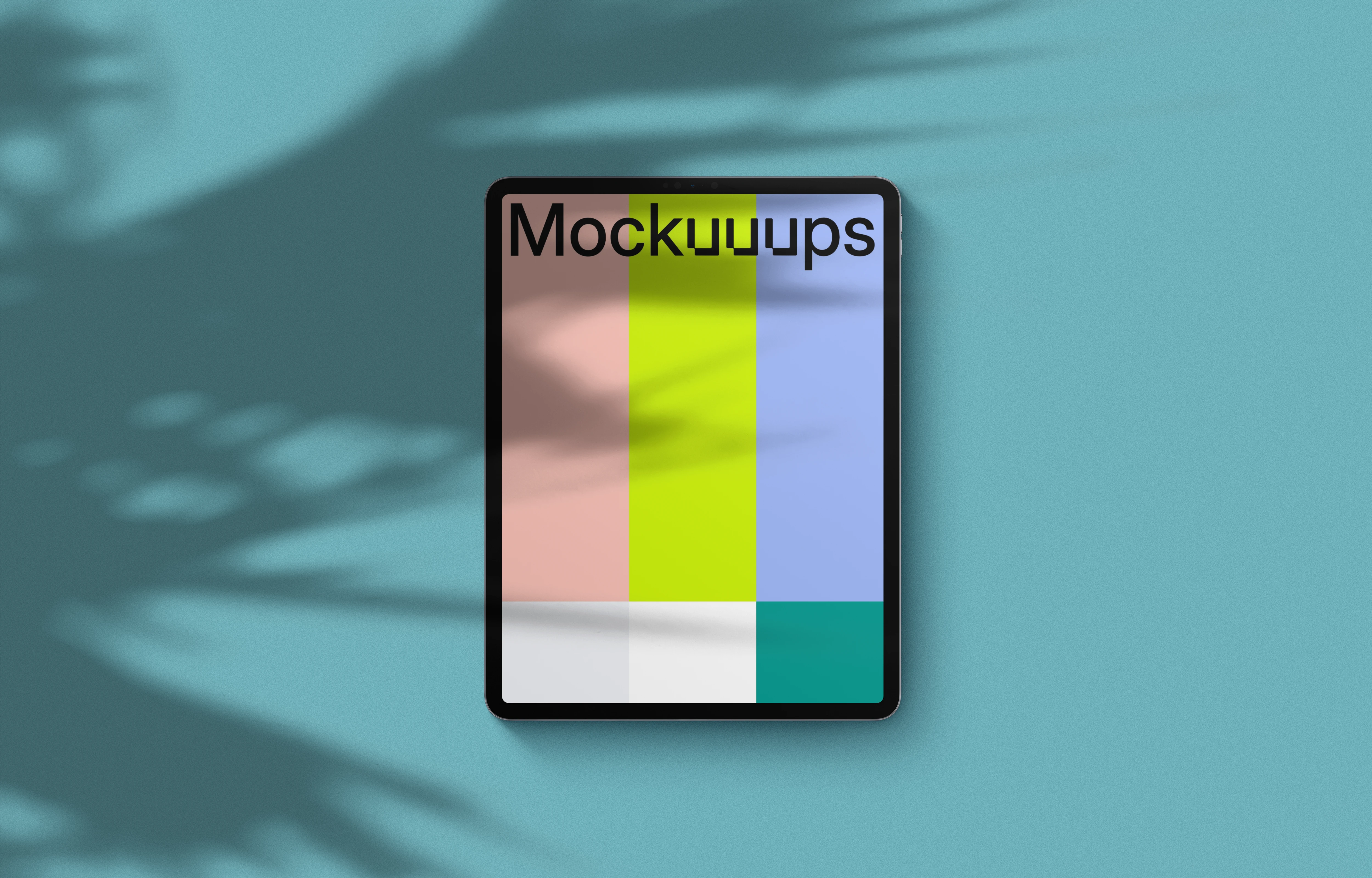 iPad Pro mockup on blue background (Portrait - Shadow 2)