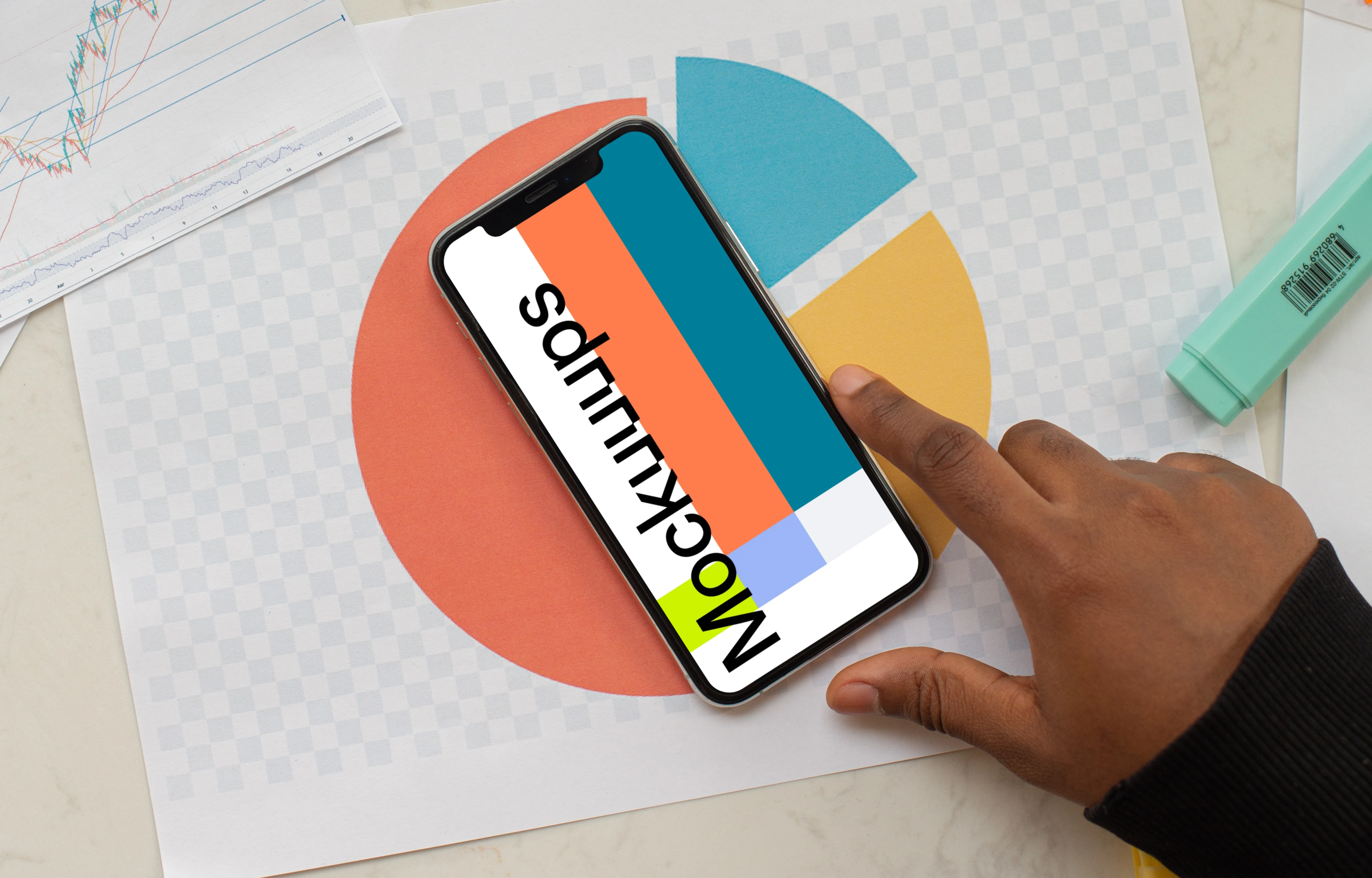 iPhone 12 Pro mockup placed on financial charts