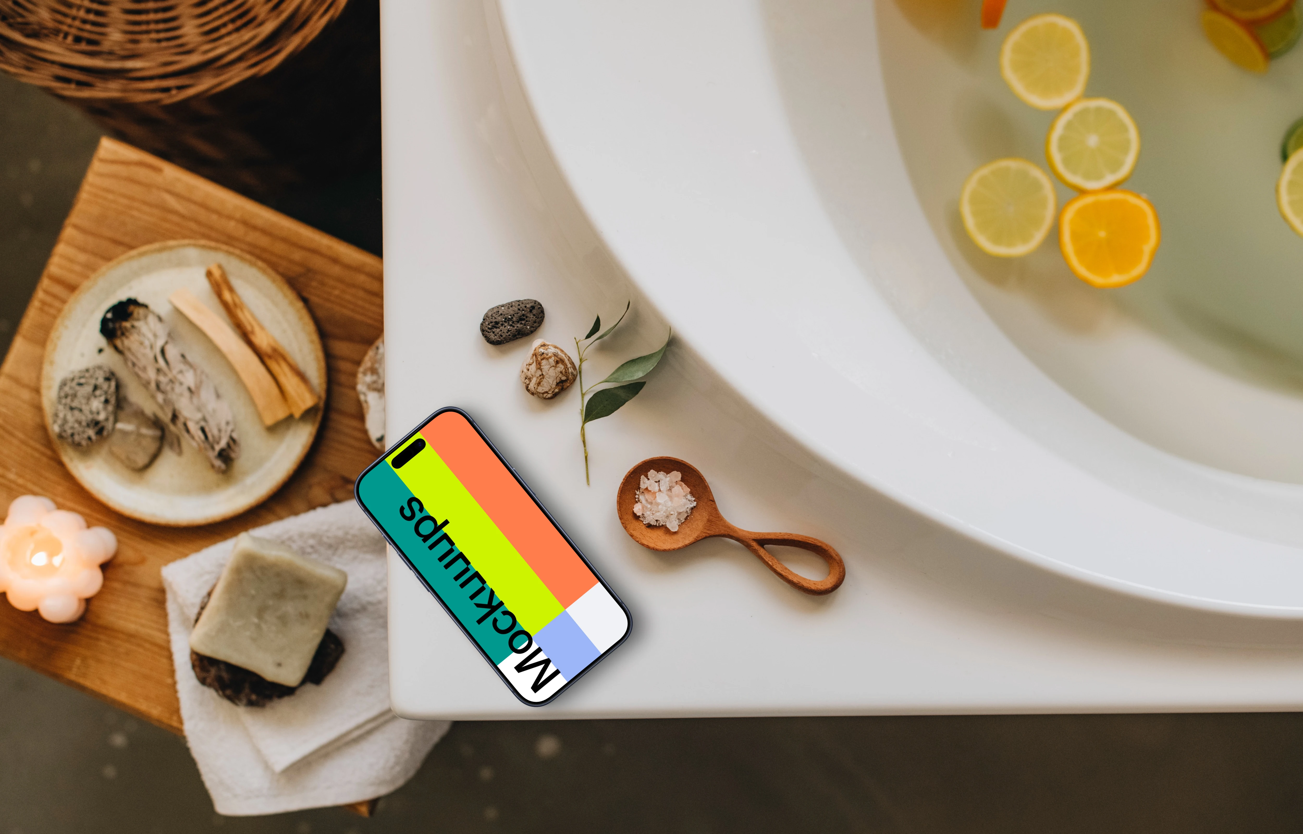 iPhone mockup and zen bath relaxation