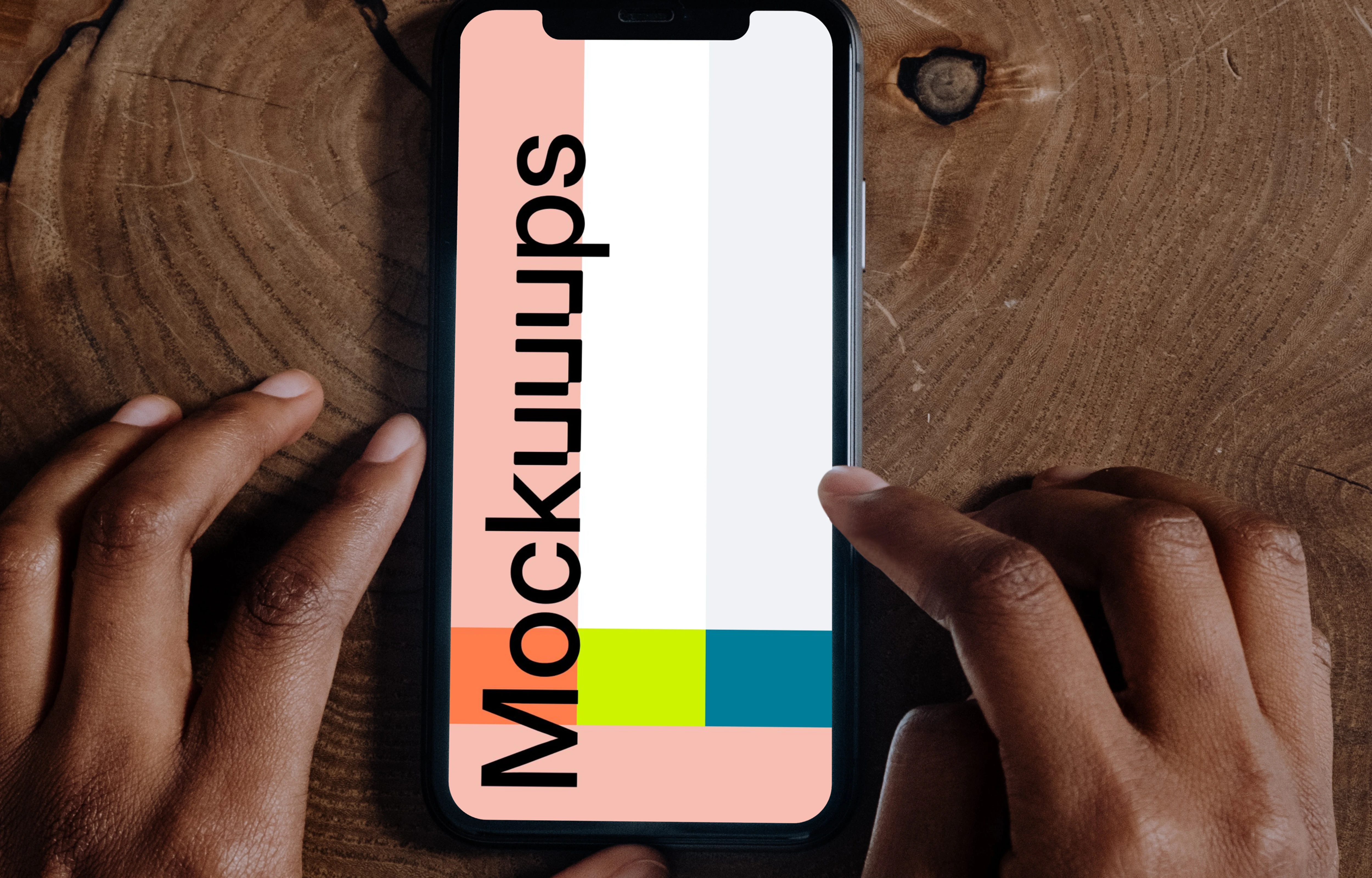 iPhone mockup close up on a wooden table