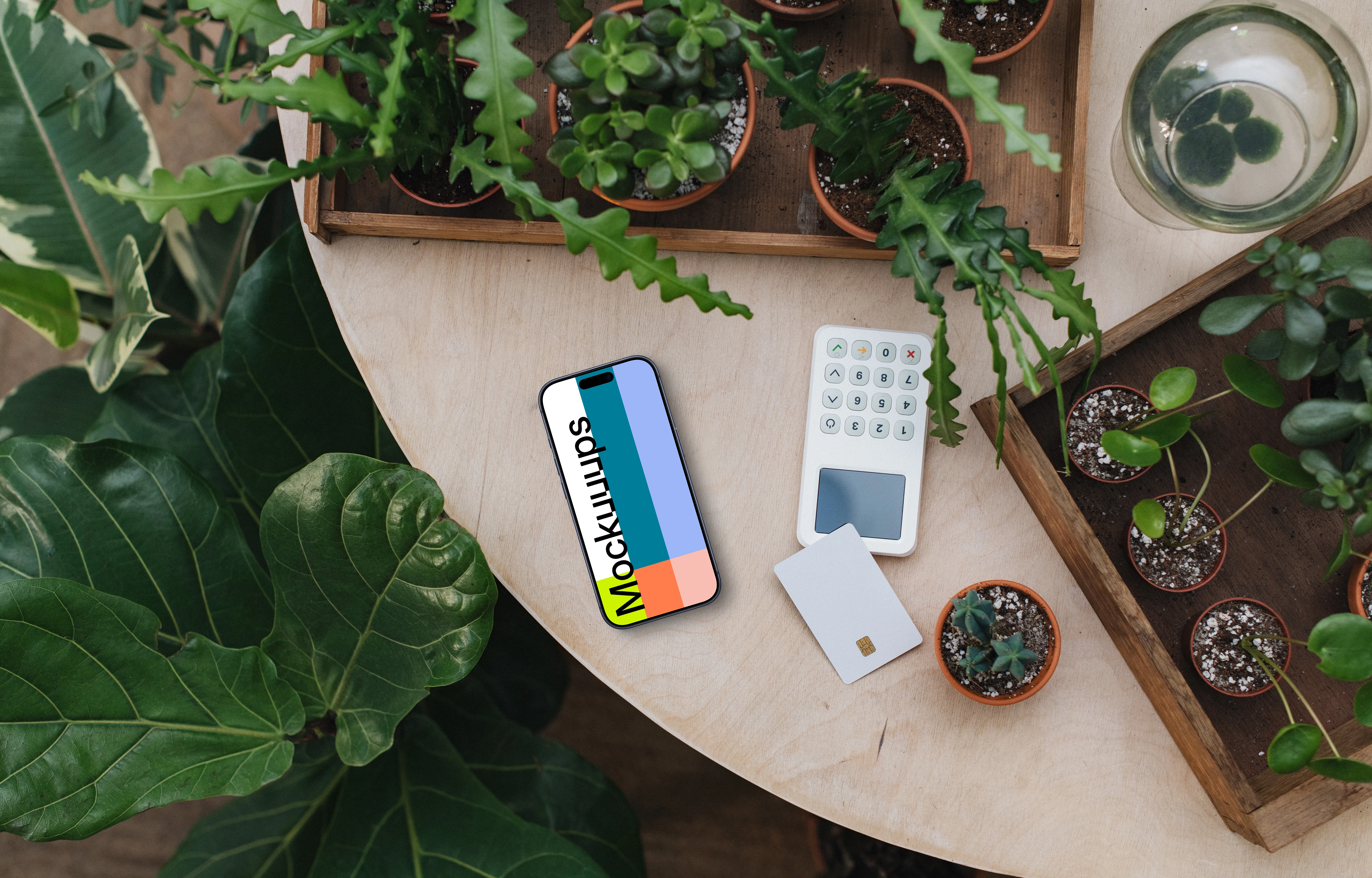 iPhone mockup featuring plants and terminal