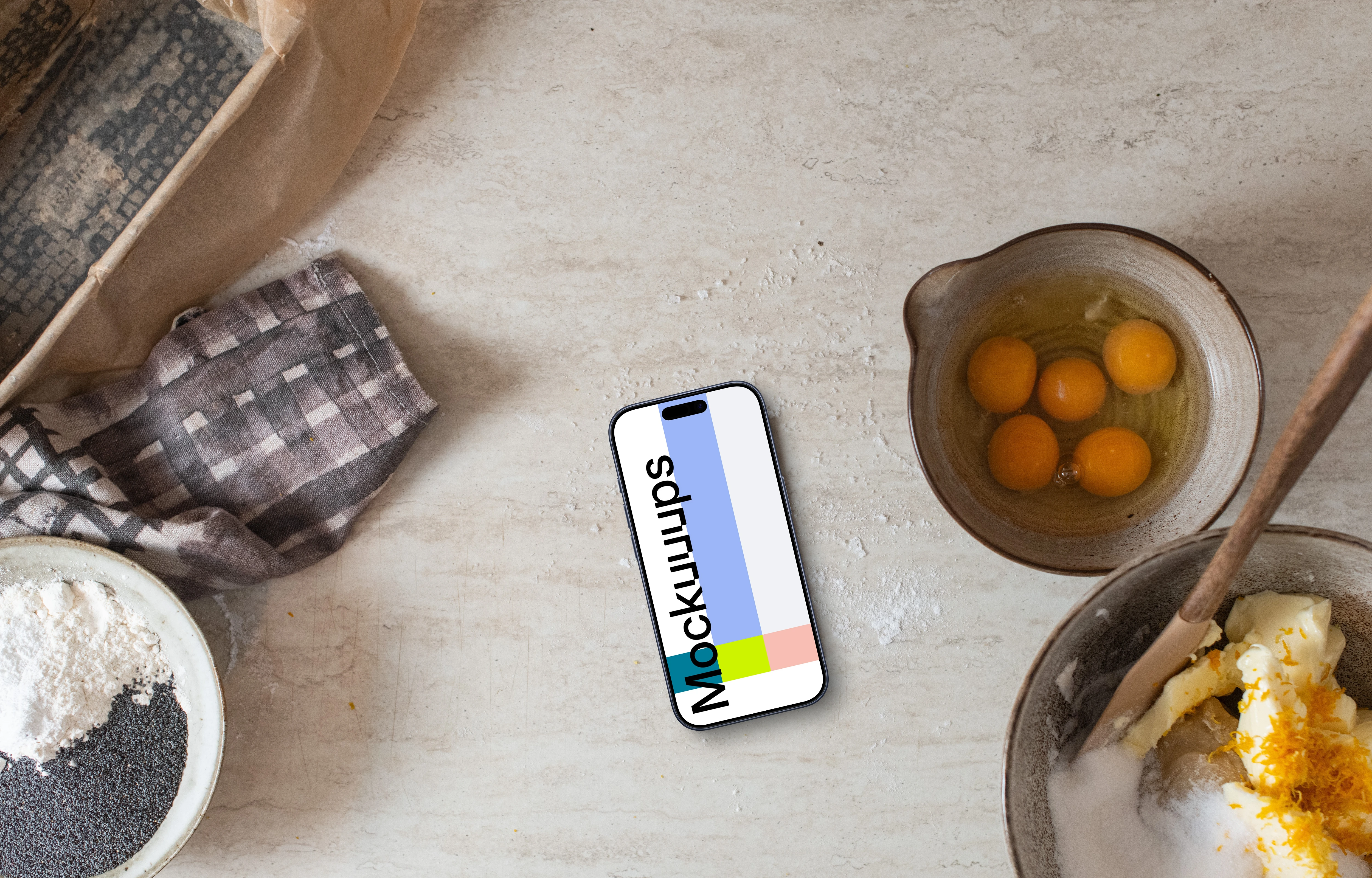 iPhone mockup in the modern kitchen