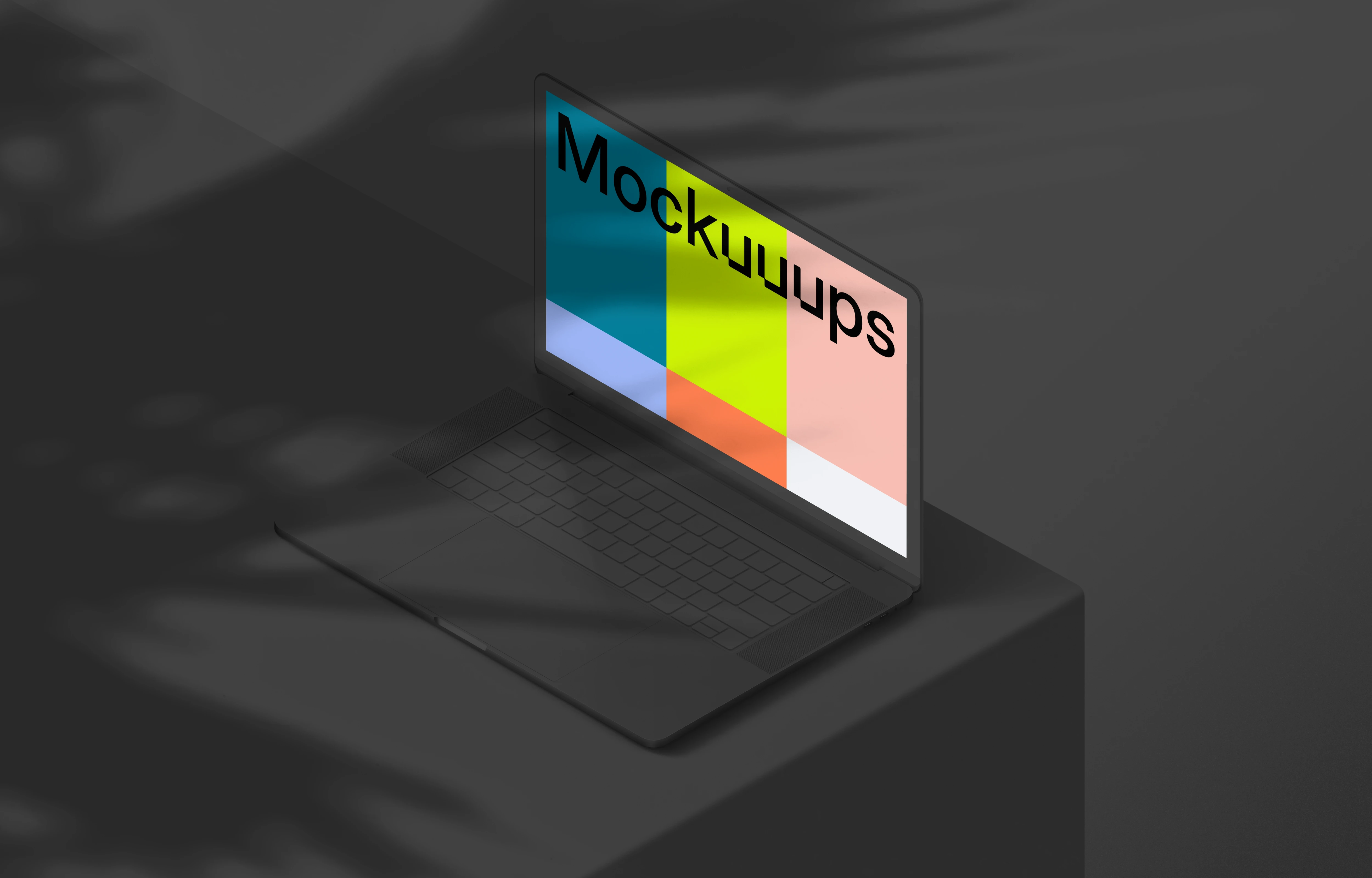 Isometric mockup of MacBook Pro (Clay Dark - Right)