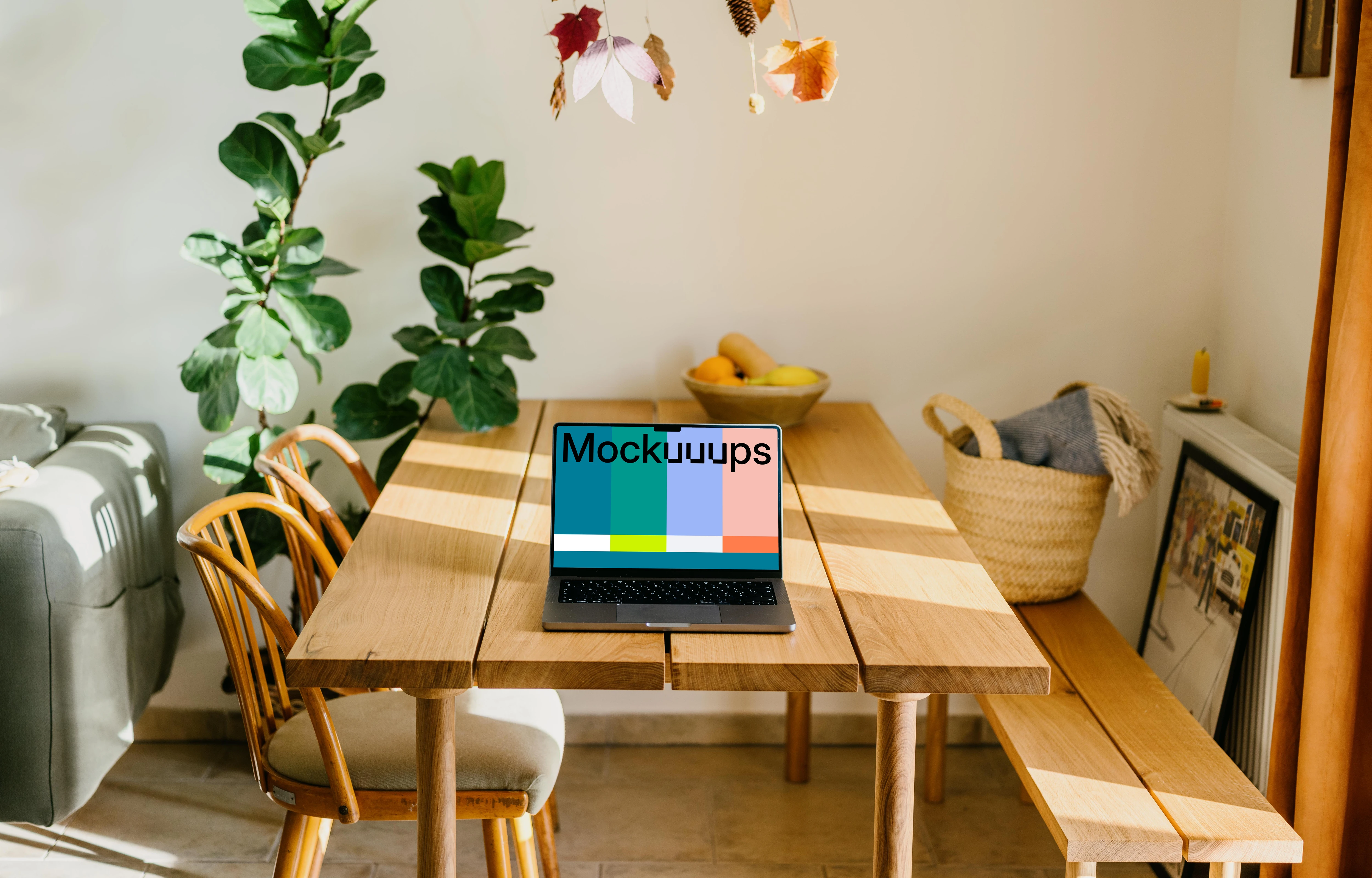 Laptop mockup on a table