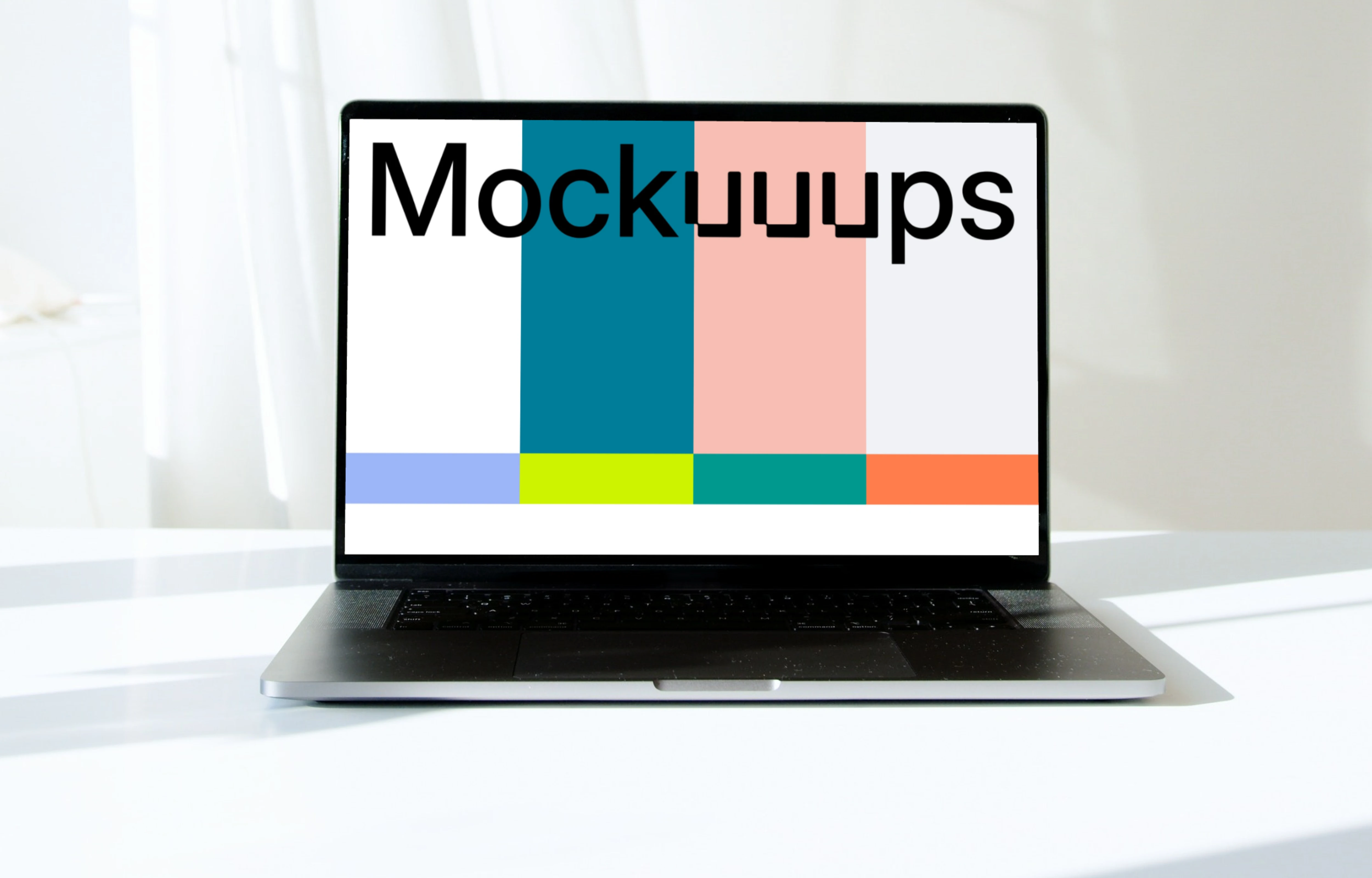 MacBook Pro mockup in full view on a white table