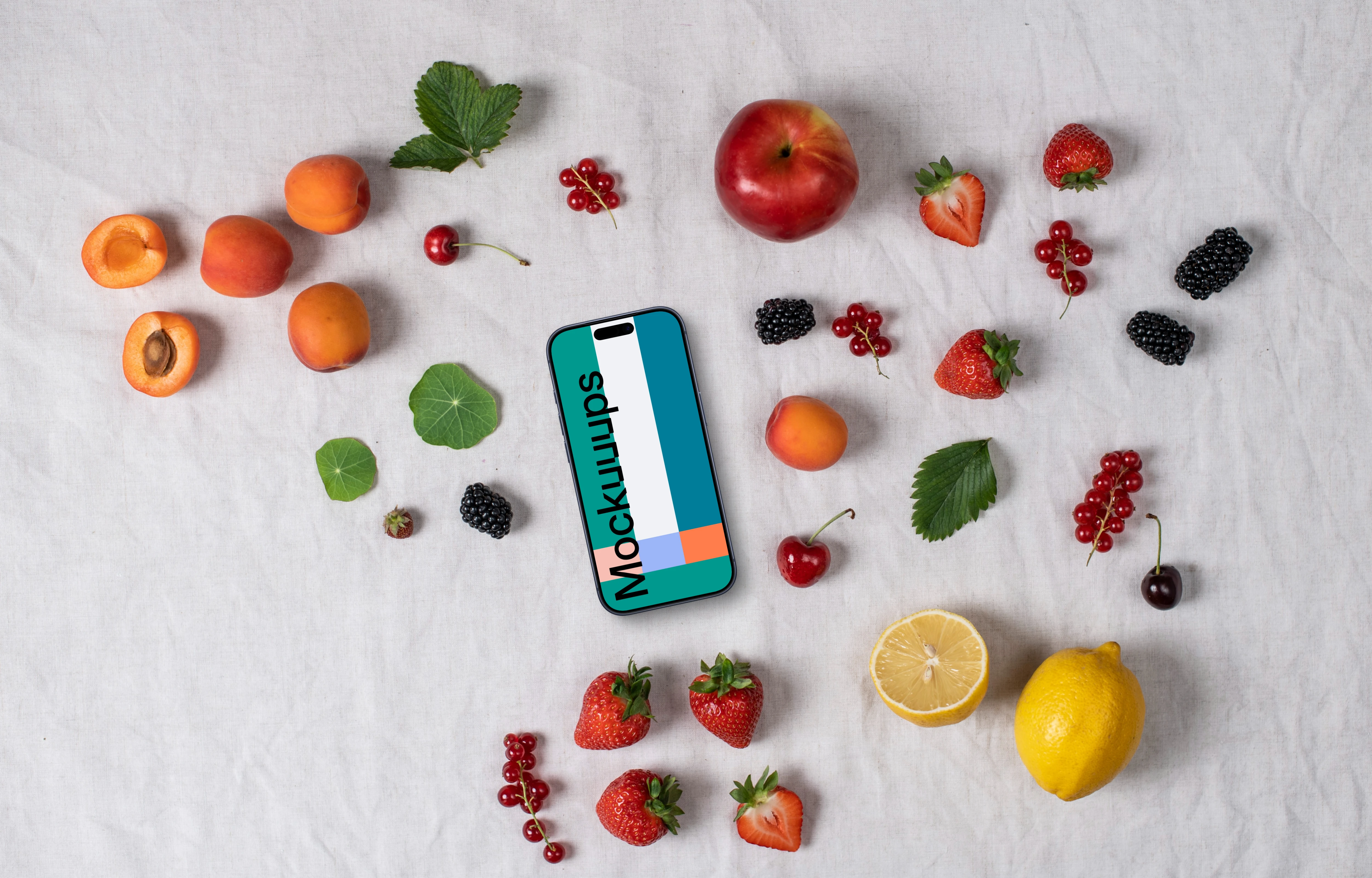 Minimalistic Smartphone mockup with fruits