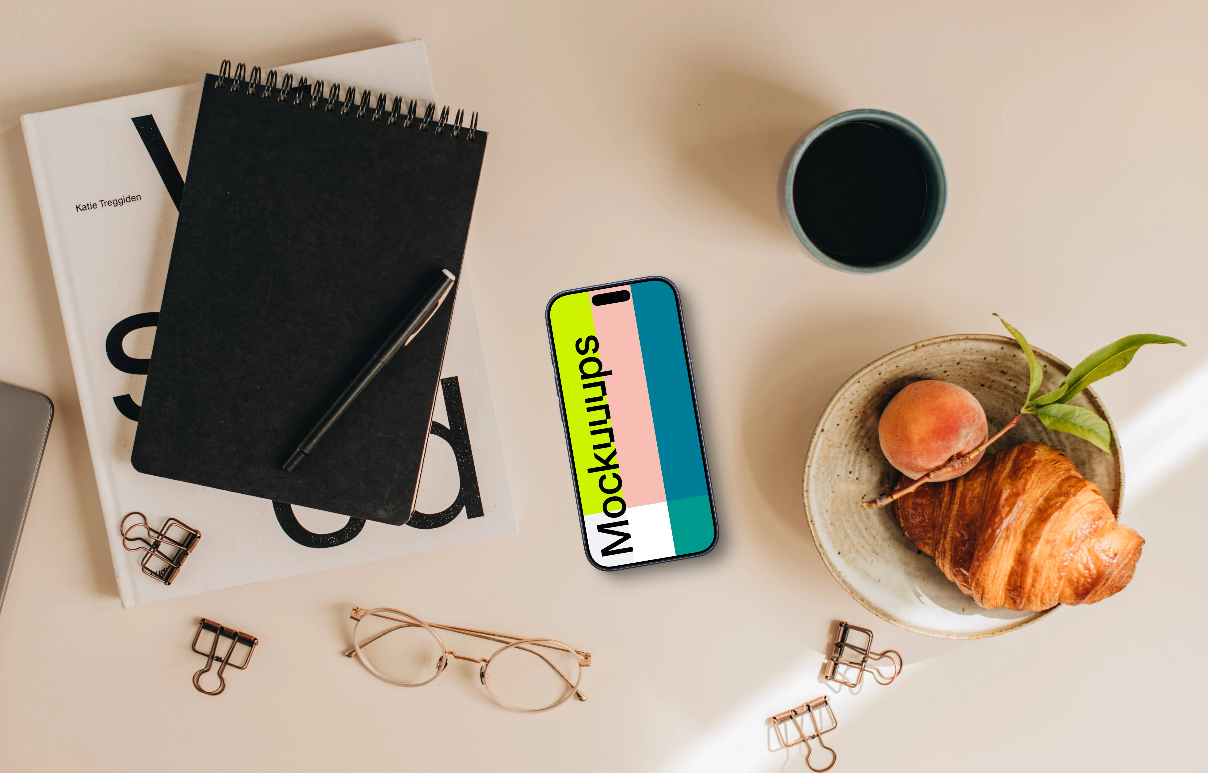 Mockup of smartphone lying on the student desk