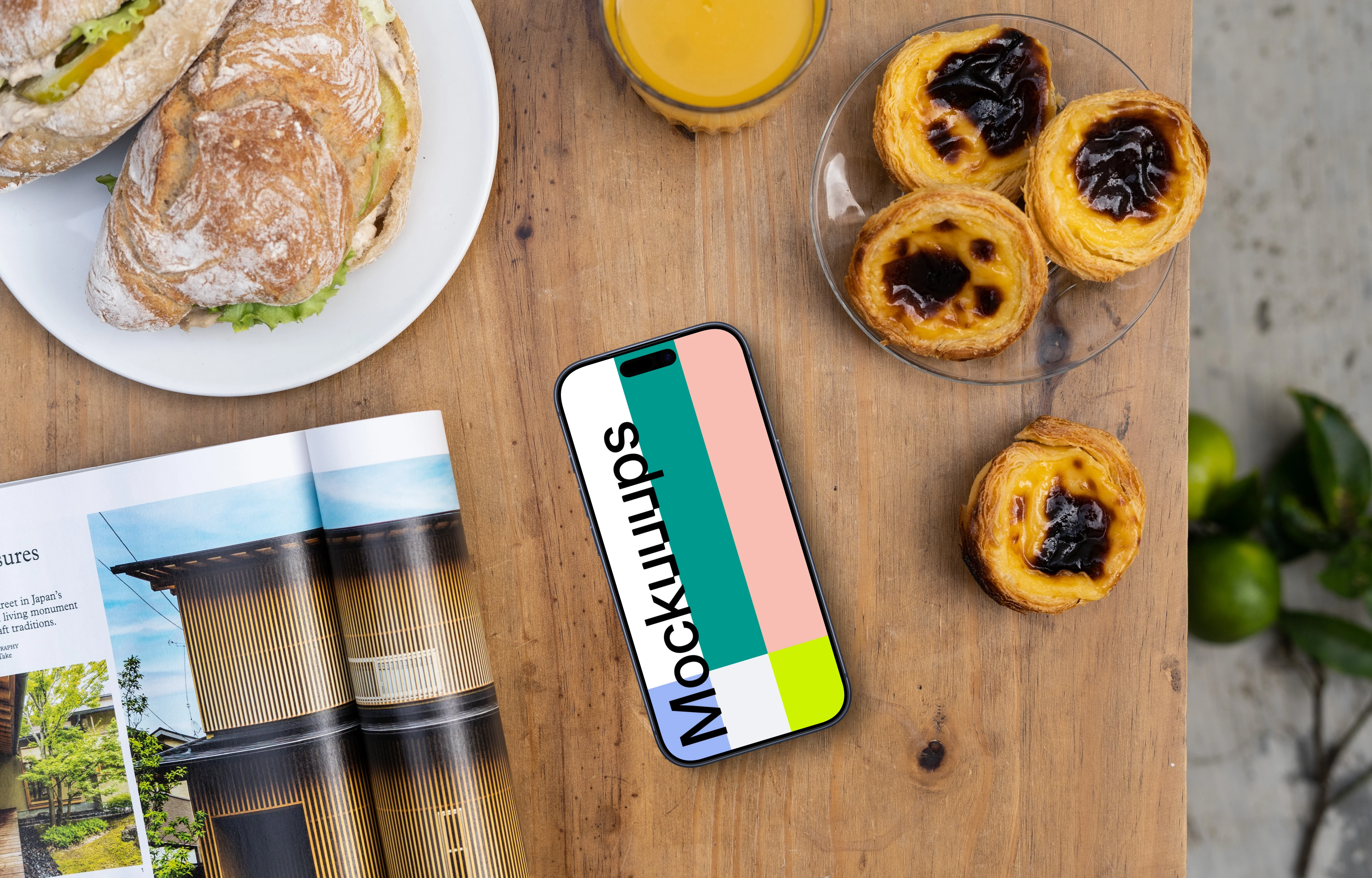 Smartphone mockup on a breakfast table