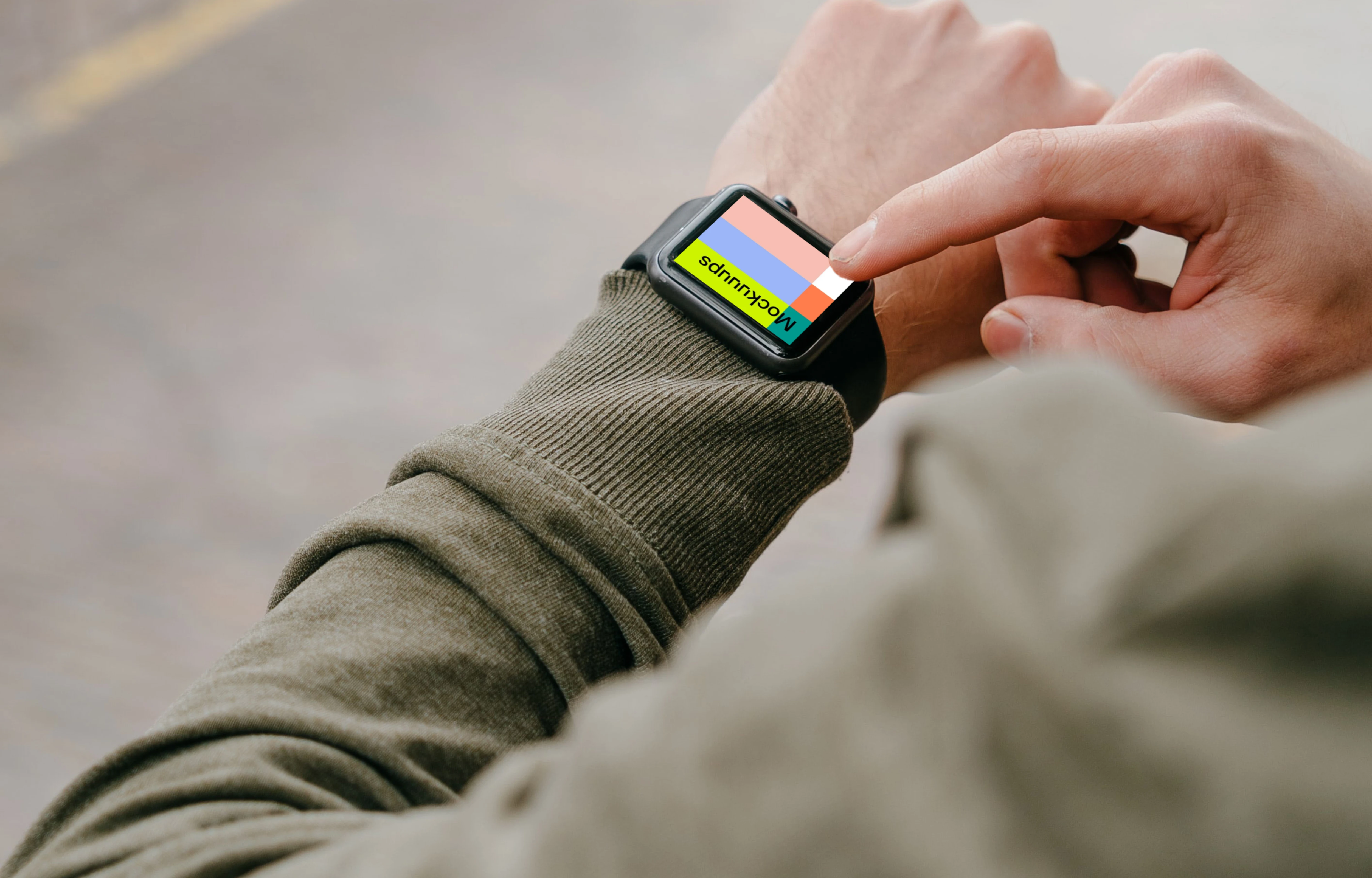 Apple Watch mockup worn by roadside