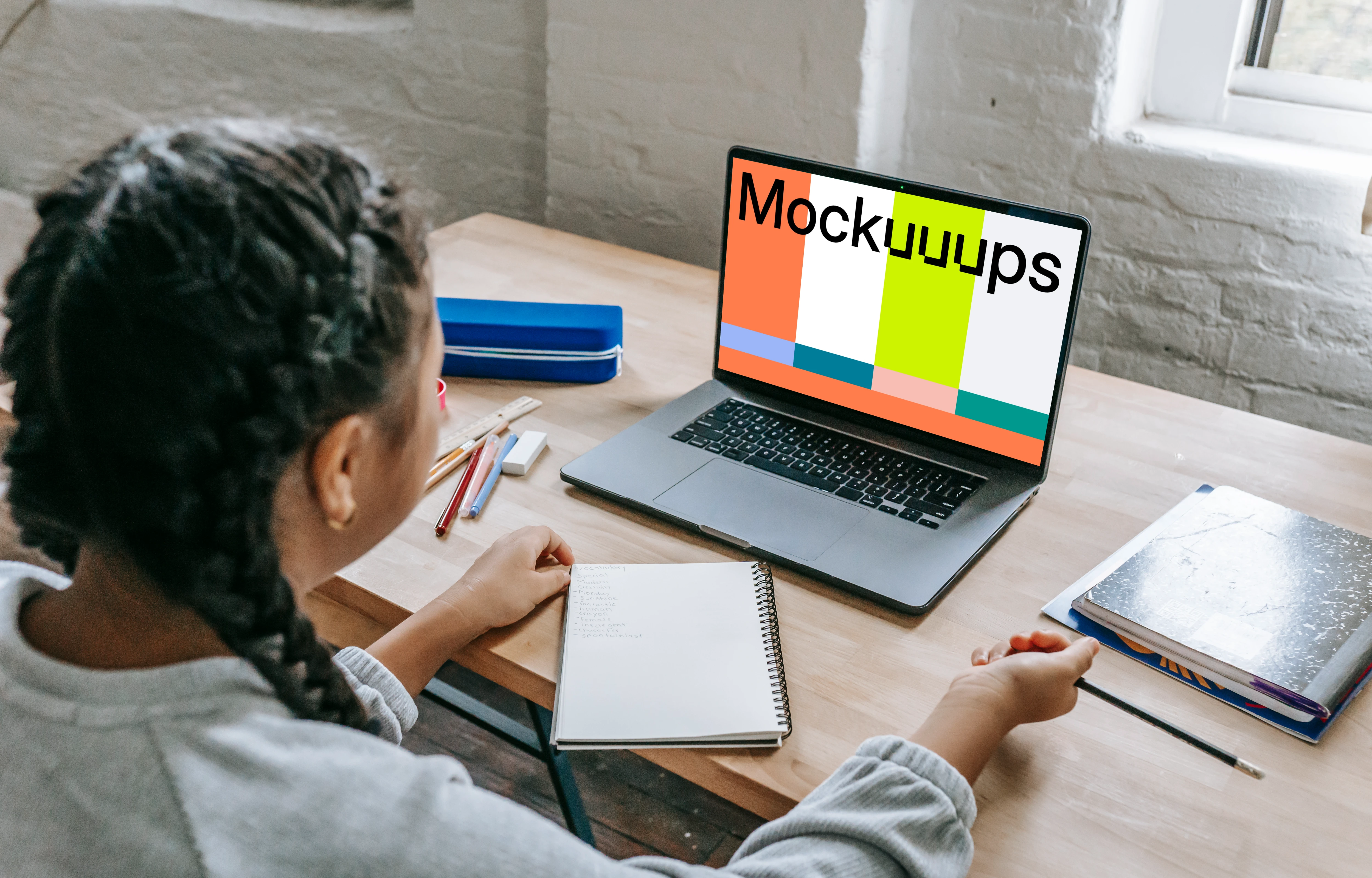 Young Girl Use a MacBook Pro mockup
