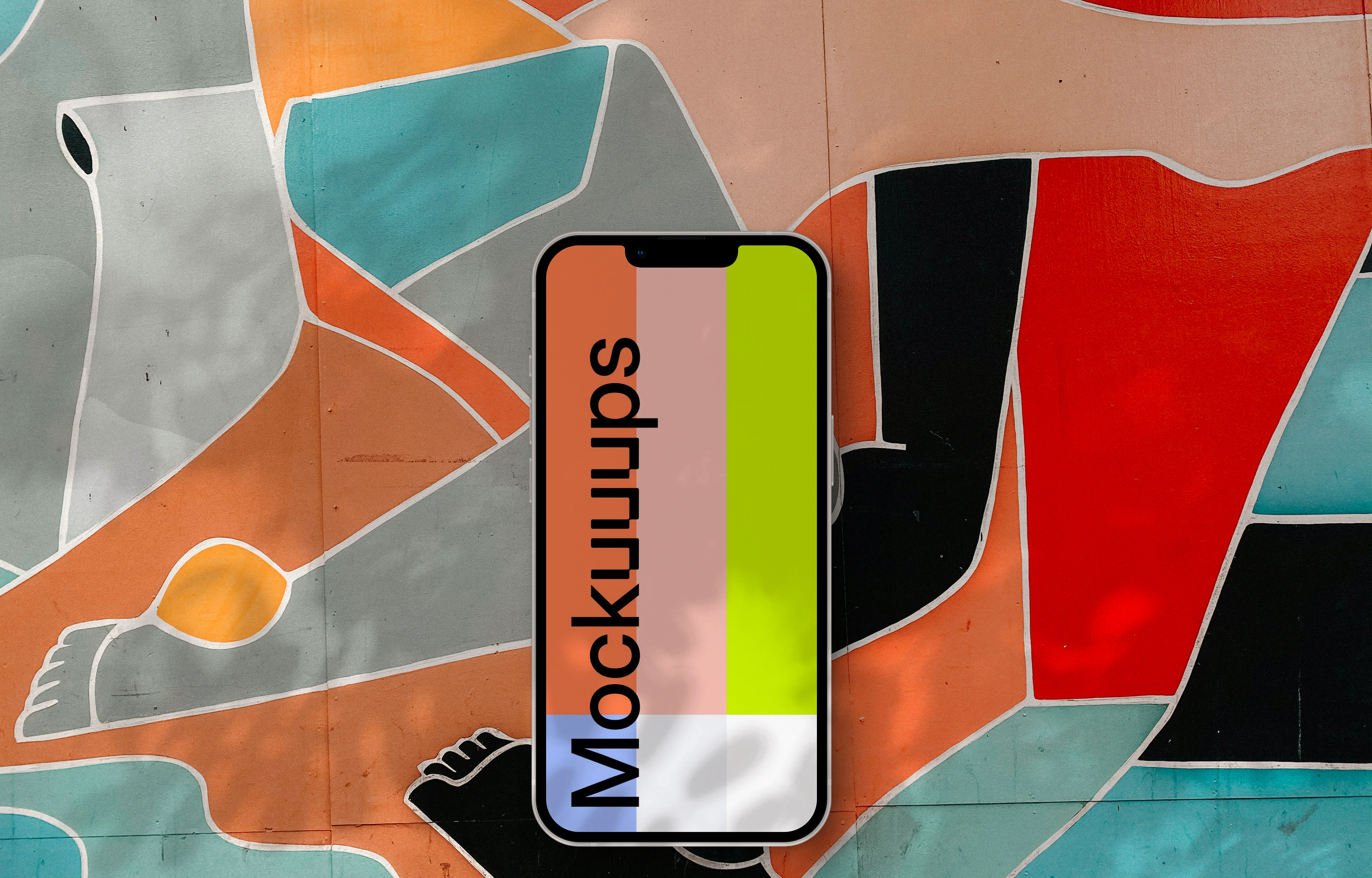 Phone mockup on shape background