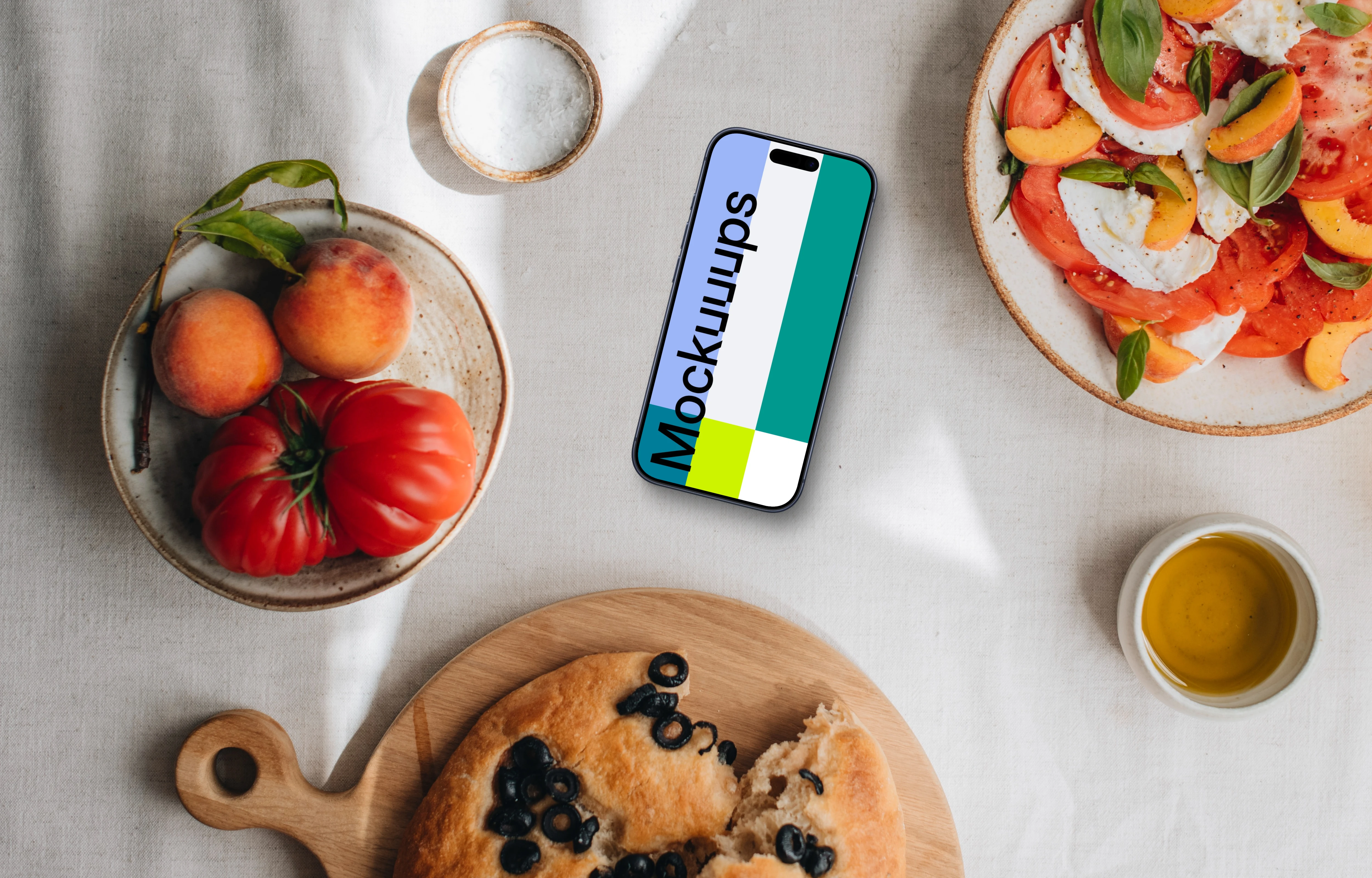 Phone mockup with Italian food