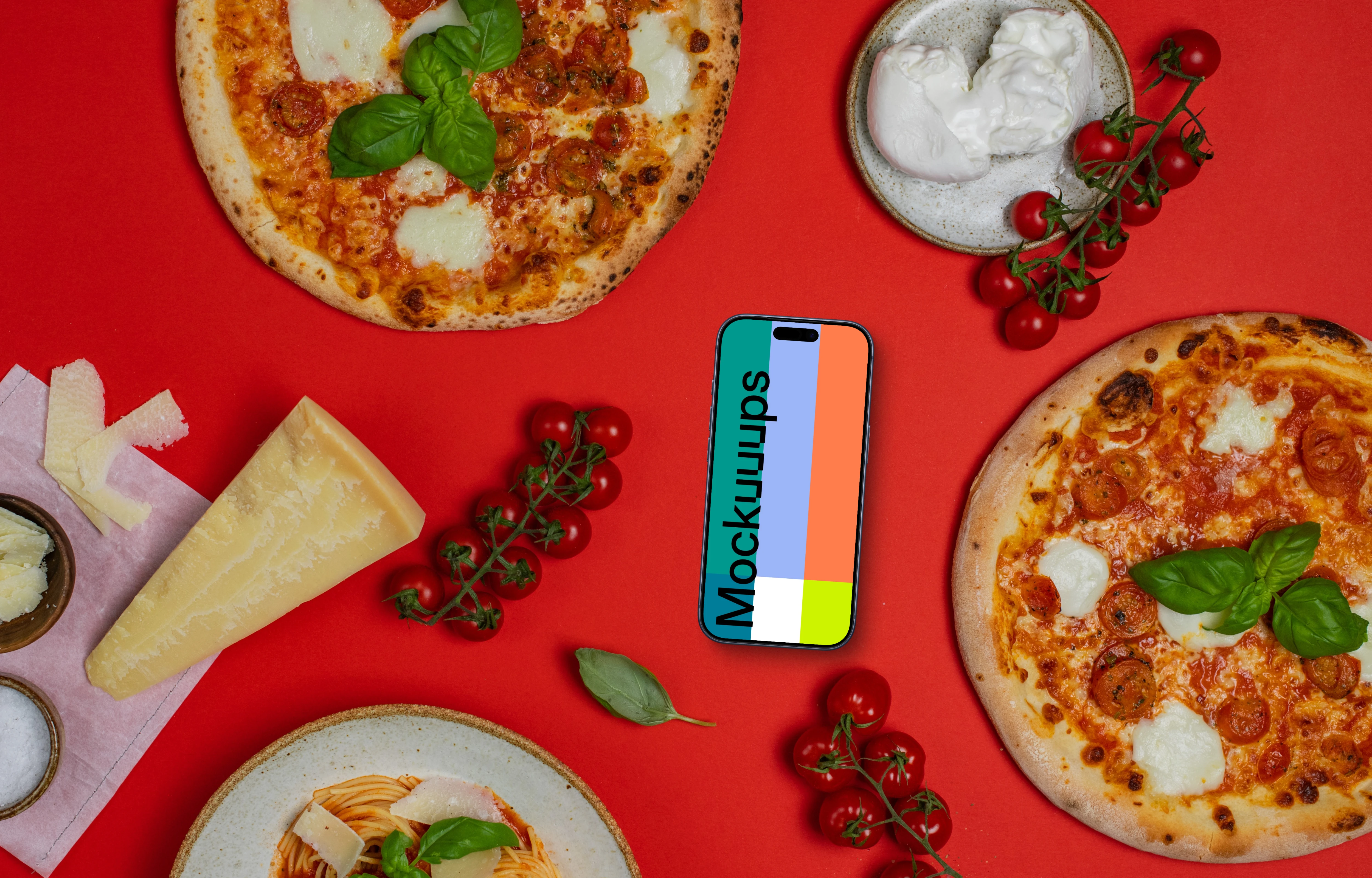 Phone mockup with pizzas