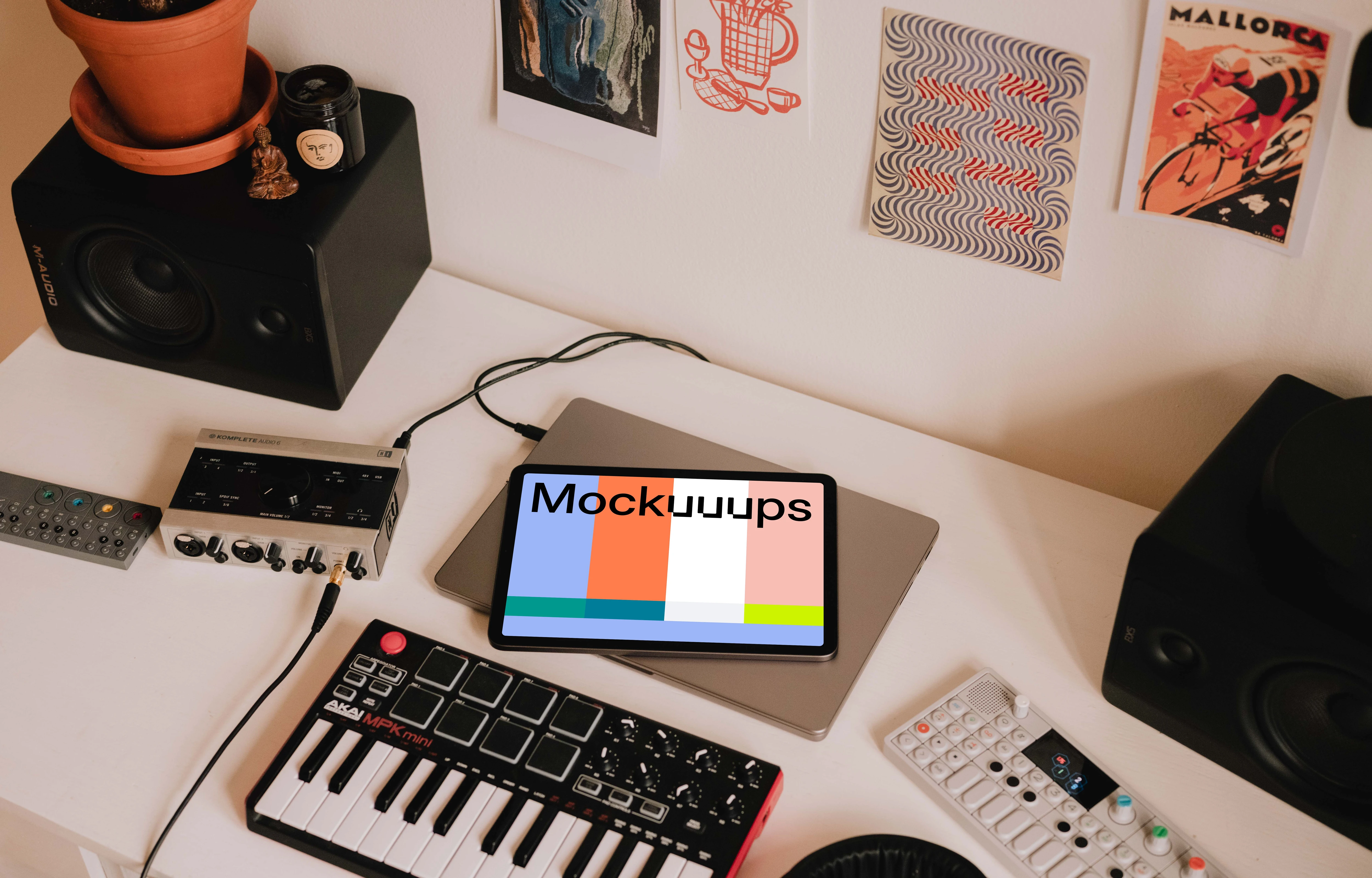 Podcast studio mockup with iPad Air