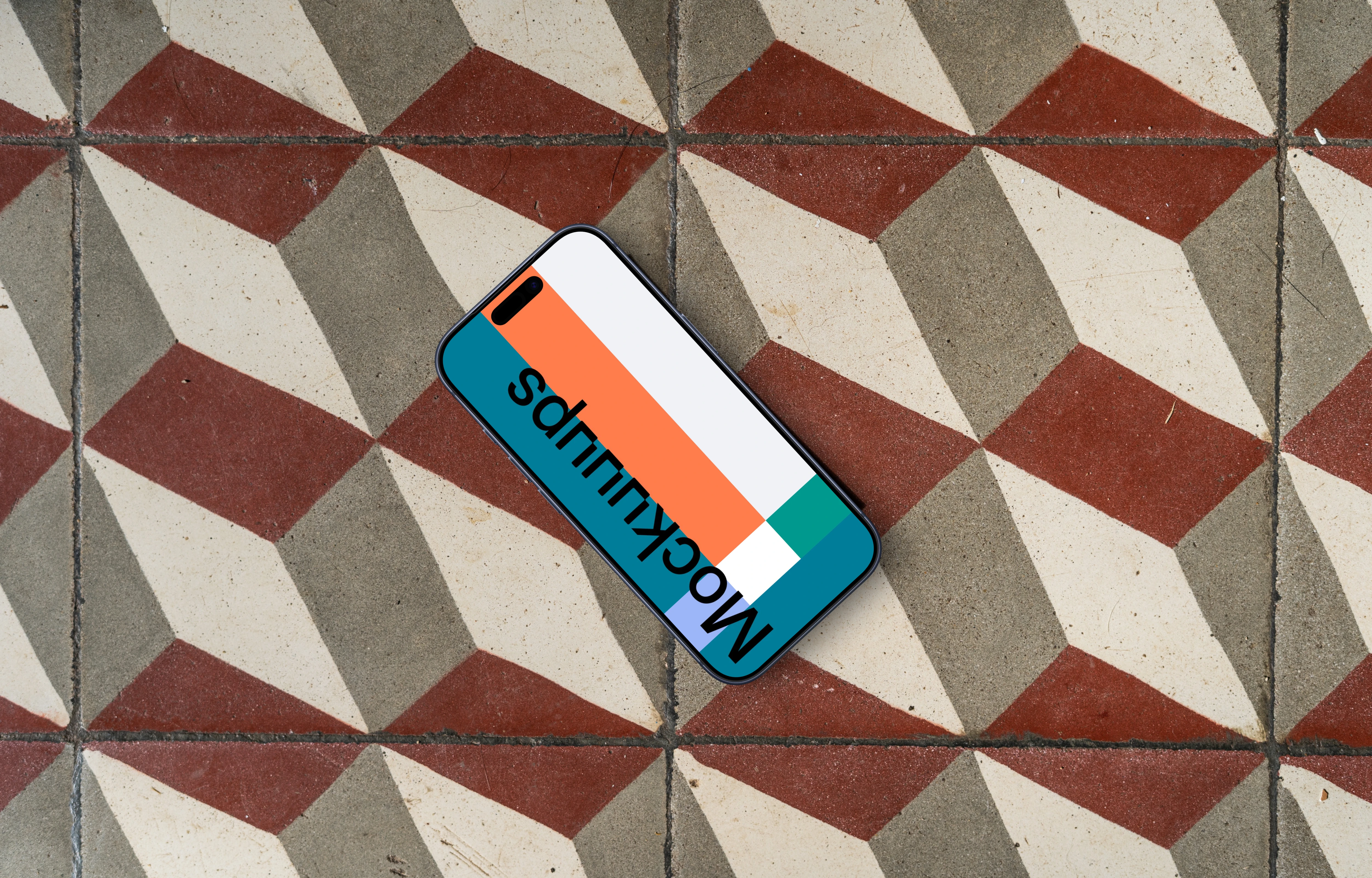Smartphone mockup on a tiled floor