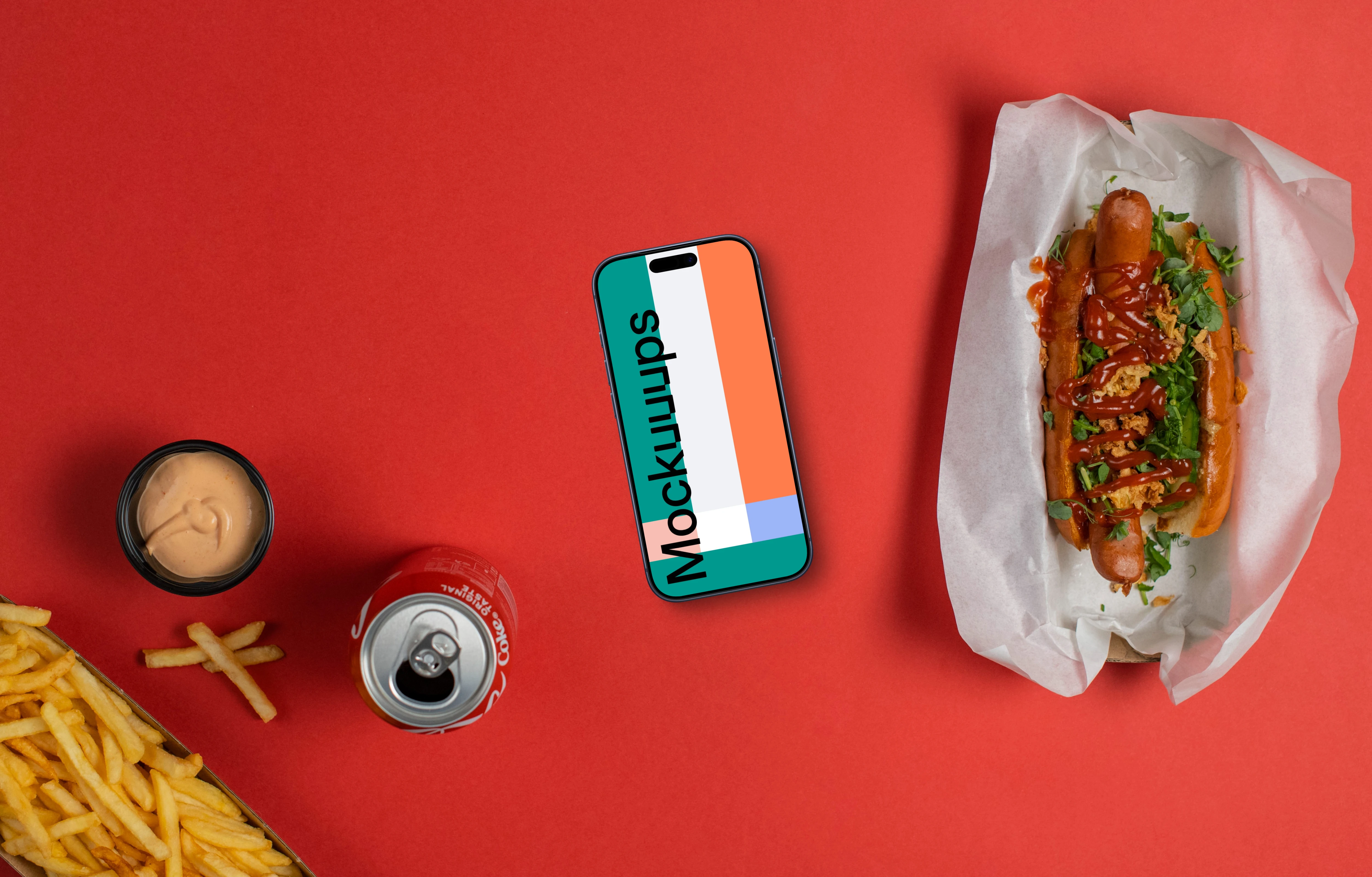 Smartphone mockup next to the hot-dog