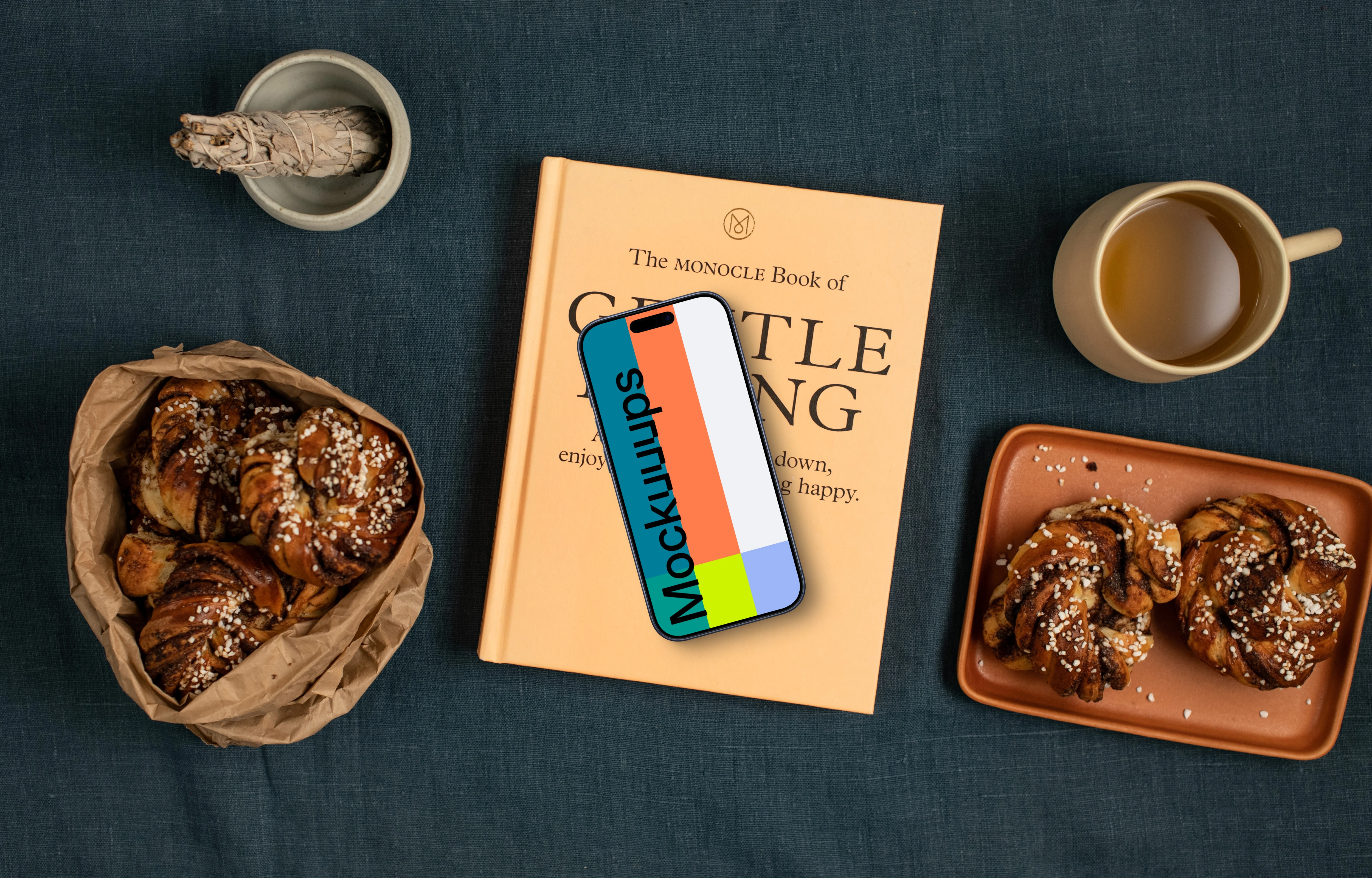 Smartphone mockup on a book