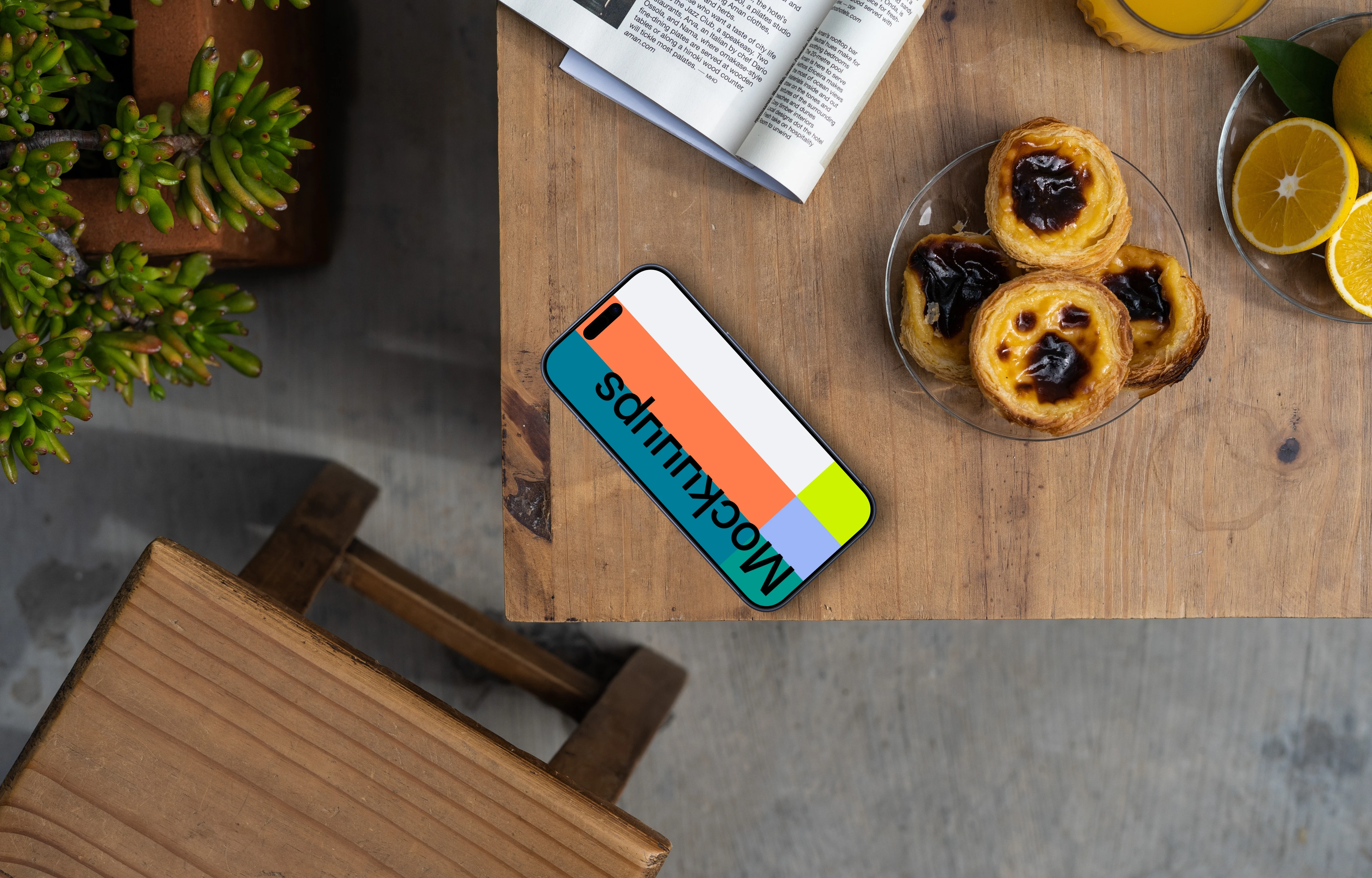 Smartphone mockup on an edge of a table