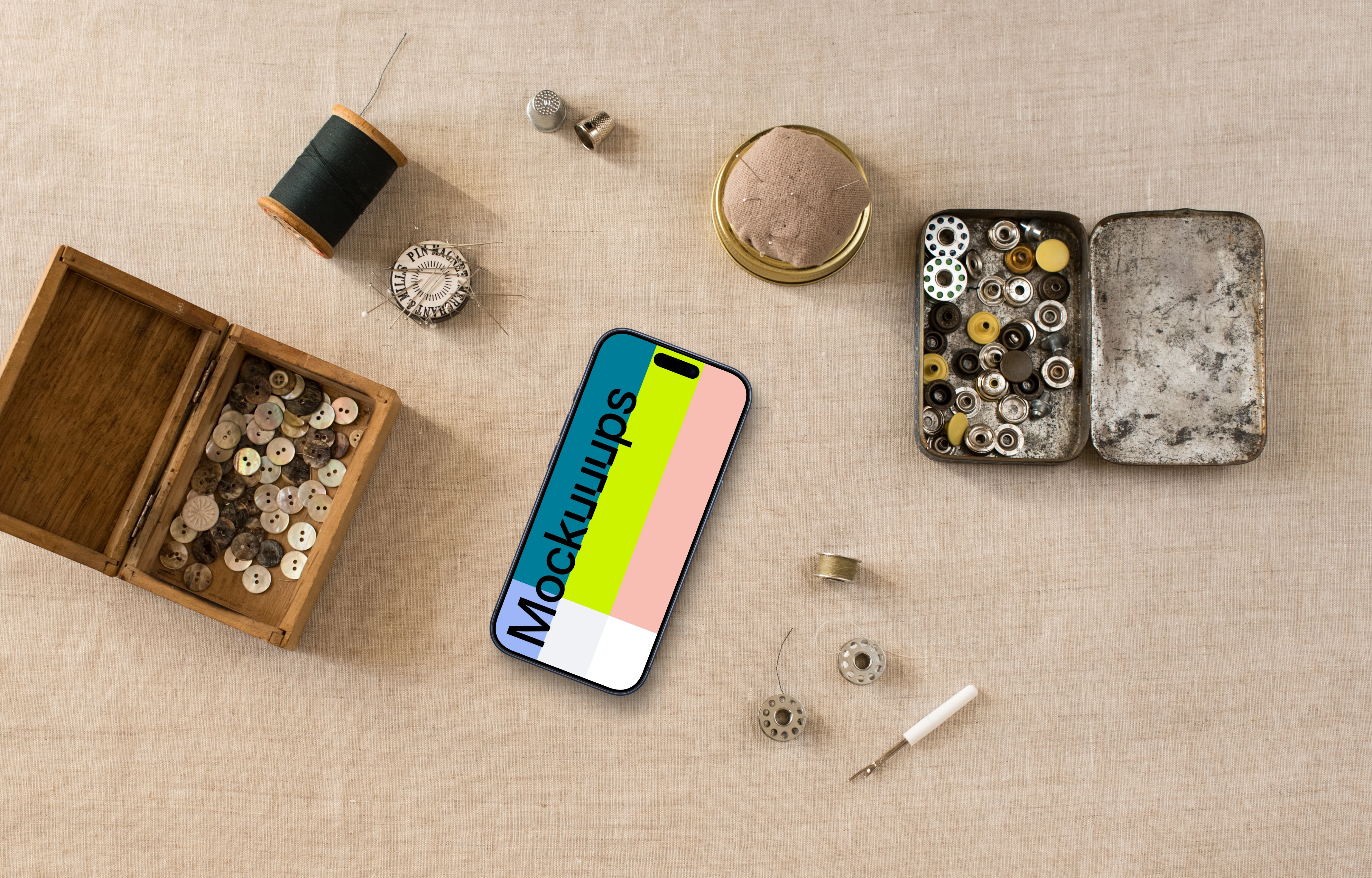 Smartphone mockup on beige canvas